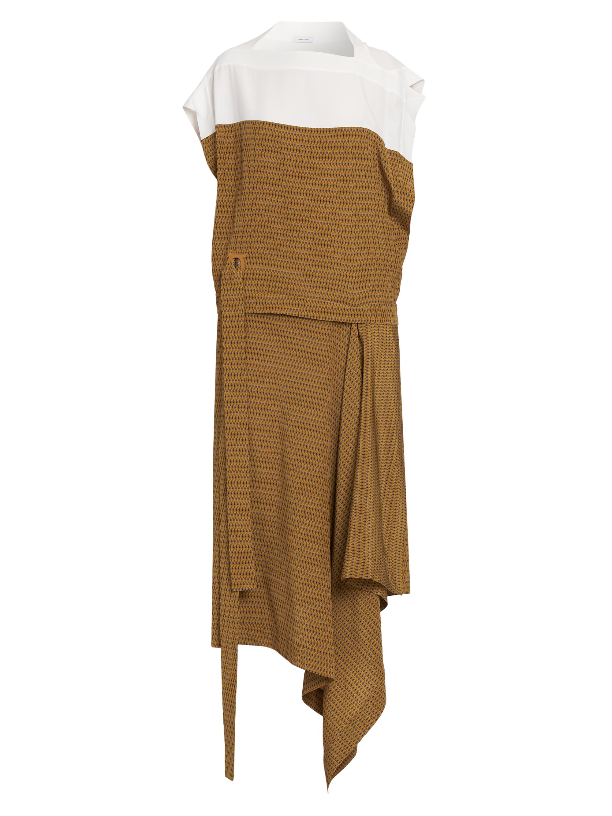 FERRAGAMO Women's Mix Media Silk Draped Midi-Dress - Lemon Grass Ginger