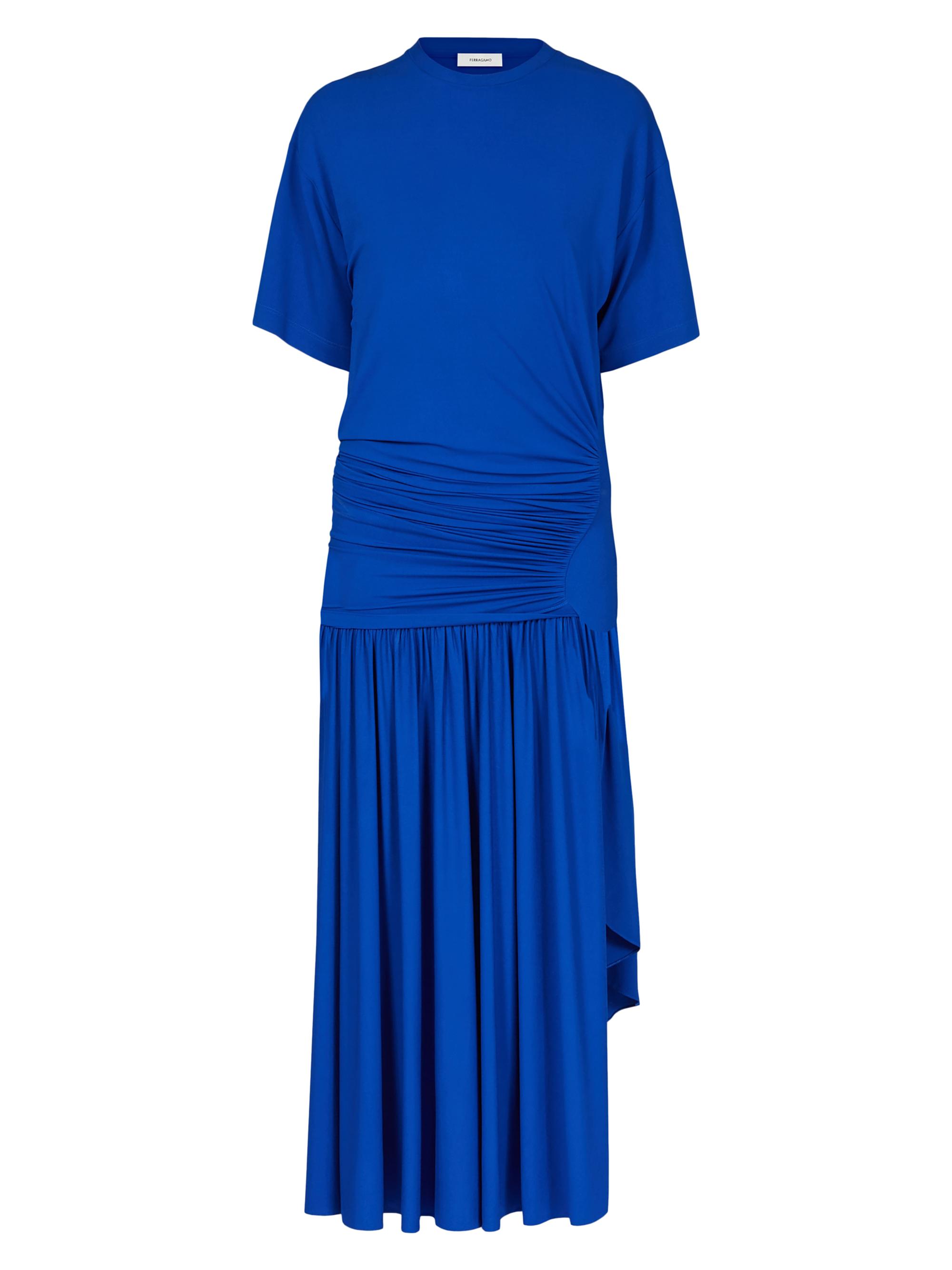 FERRAGAMO Women's Ruched T-Shirt Jersey Dress - Klein Blue
