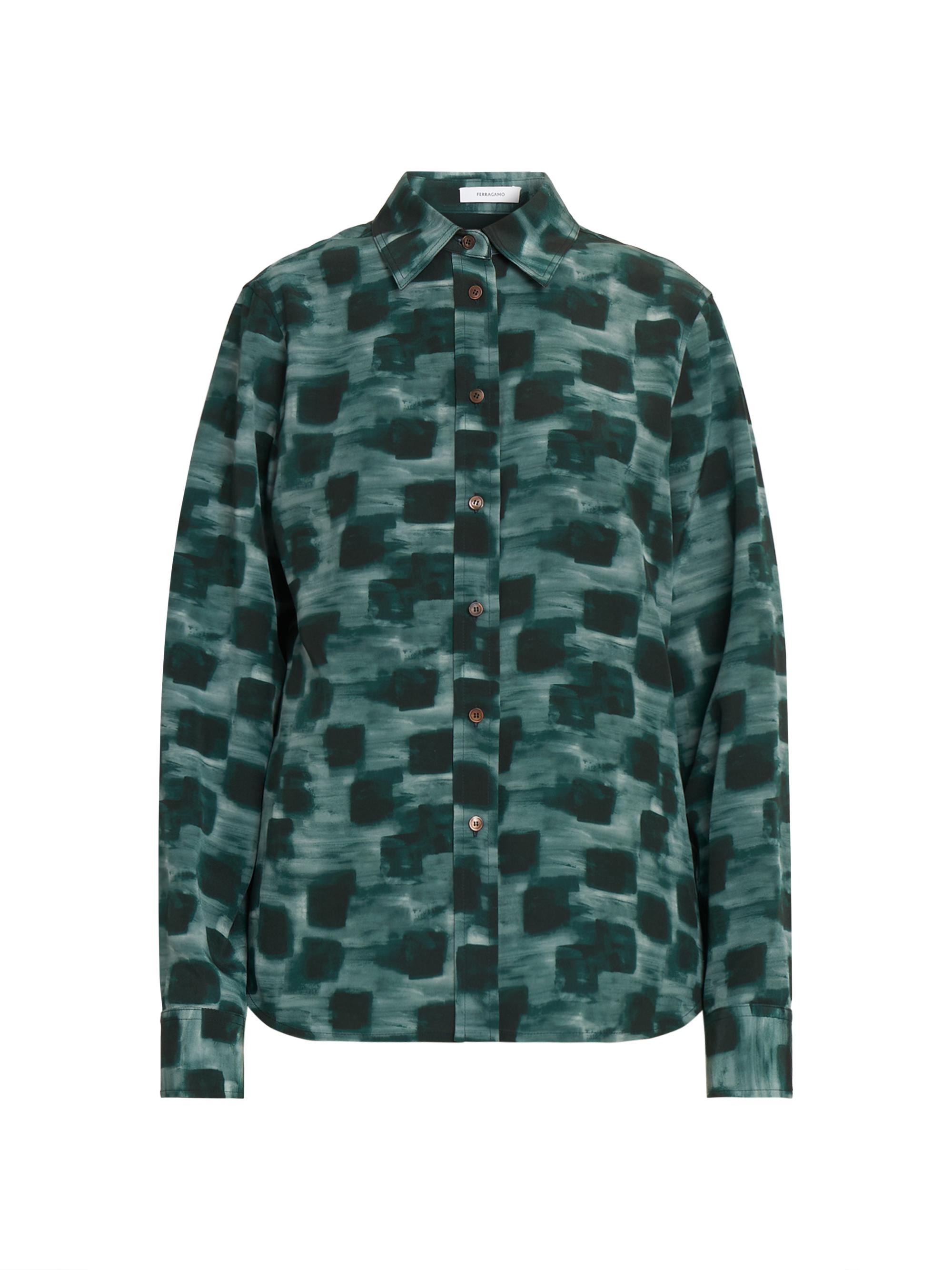 FERRAGAMO Women's Painted Block Silk Shirt - Moss
