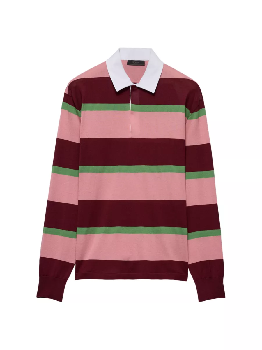 Shop Prada Striped Silk and Cotton Polo Shirt | Saks Fifth Shop Prada Striped Silk and Cotton Polo Shirt | Saks Fifth