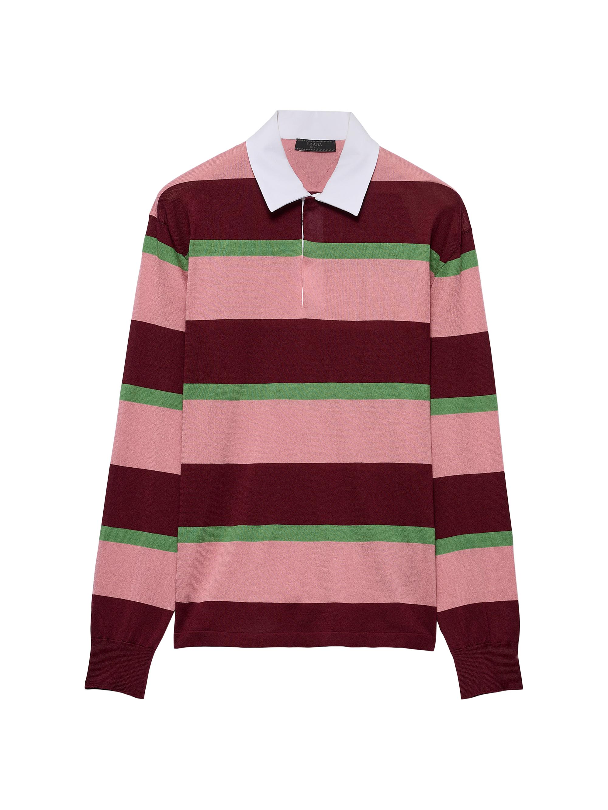 Prada Men's Striped Silk and Cotton Polo Shirt - Pink Red