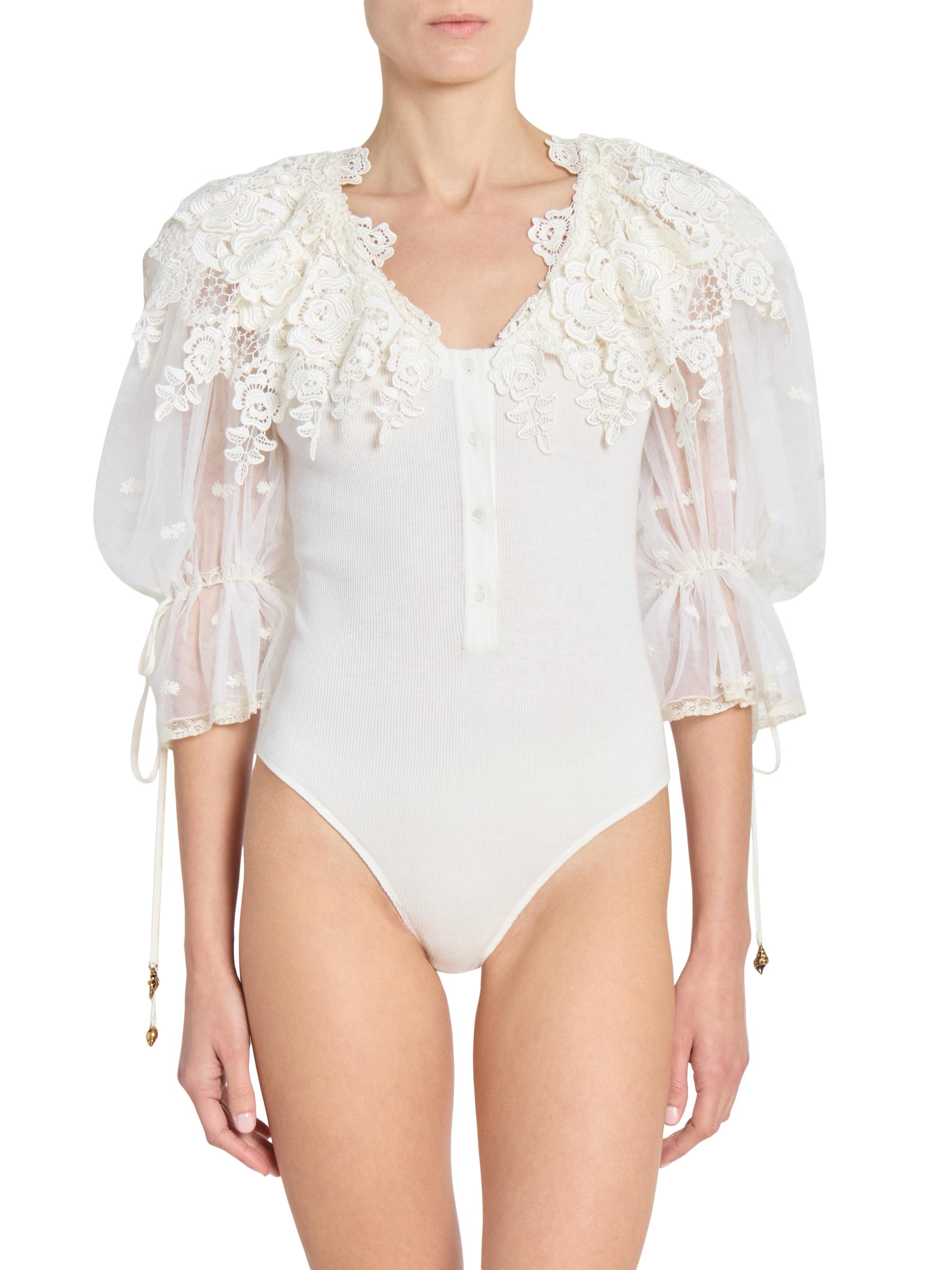 【YKSZ】Chloe クロエ*透かしドットレースシャツ 36 コットン Chloé Cotton Lace V-Neck Bodysuit | Saks Fifth Avenue