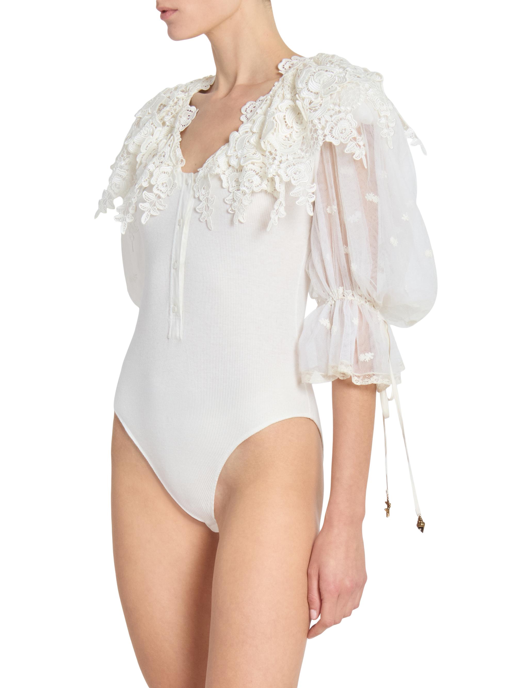 Chloé Cotton Lace V-Neck Bodysuit | Saks Fifth Avenue