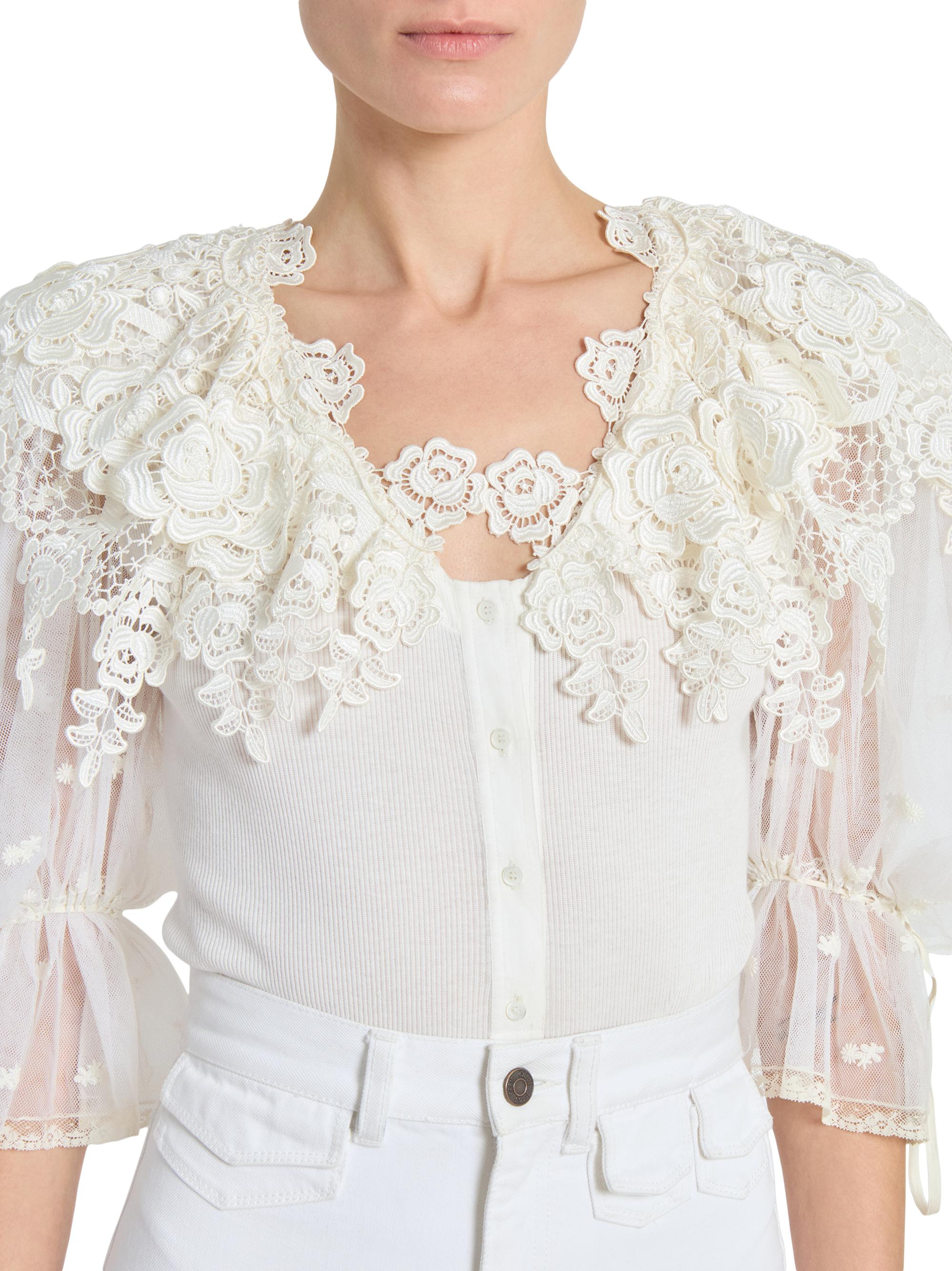 【YKSZ】Chloe クロエ*透かしドットレースシャツ 36 コットン Chloé Cotton Lace V-Neck Bodysuit | Saks Fifth Avenue