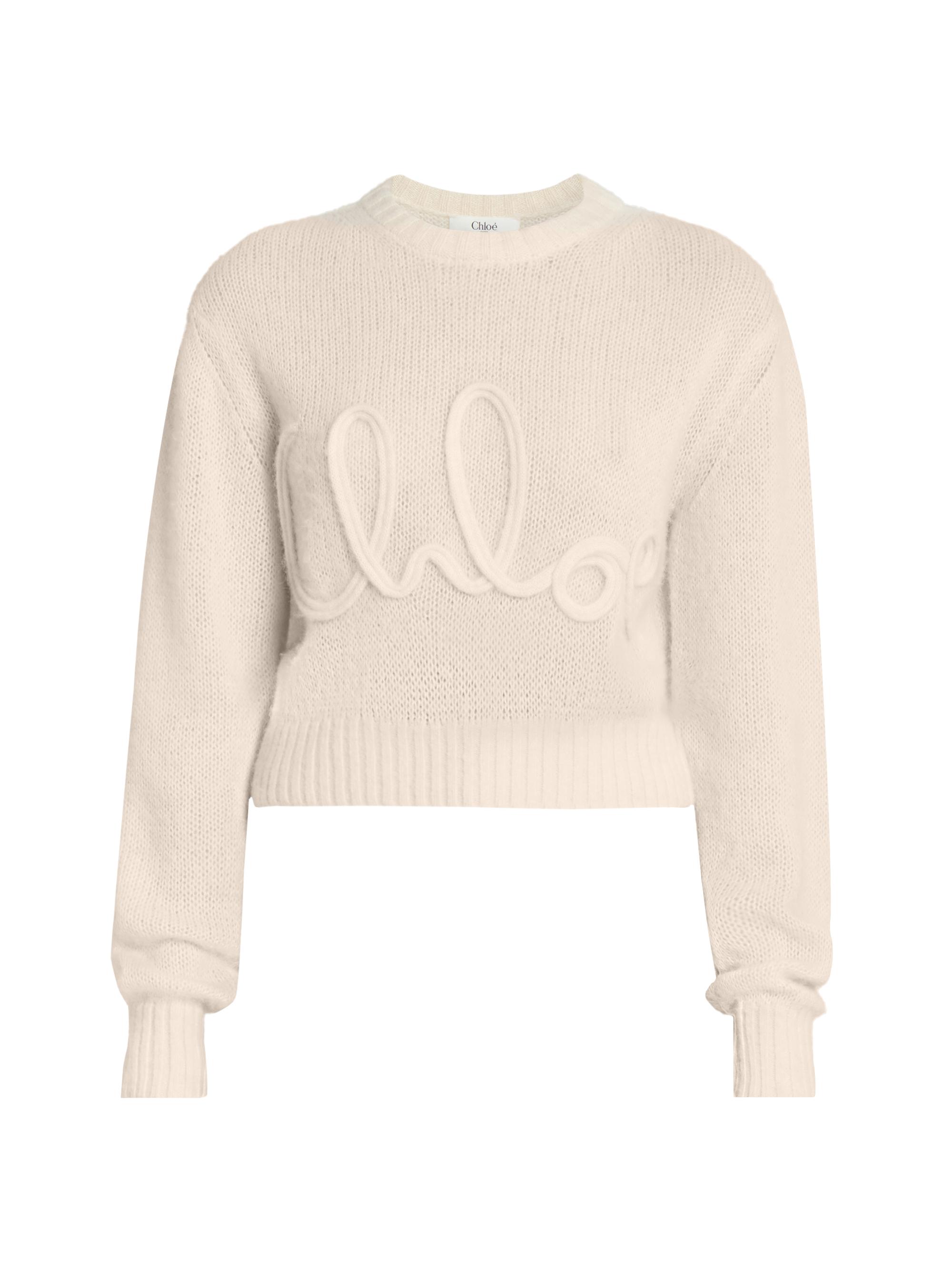 Chloé Logo Script Wool & Silk-Blend Knit Sweater | Saks Fifth Avenue