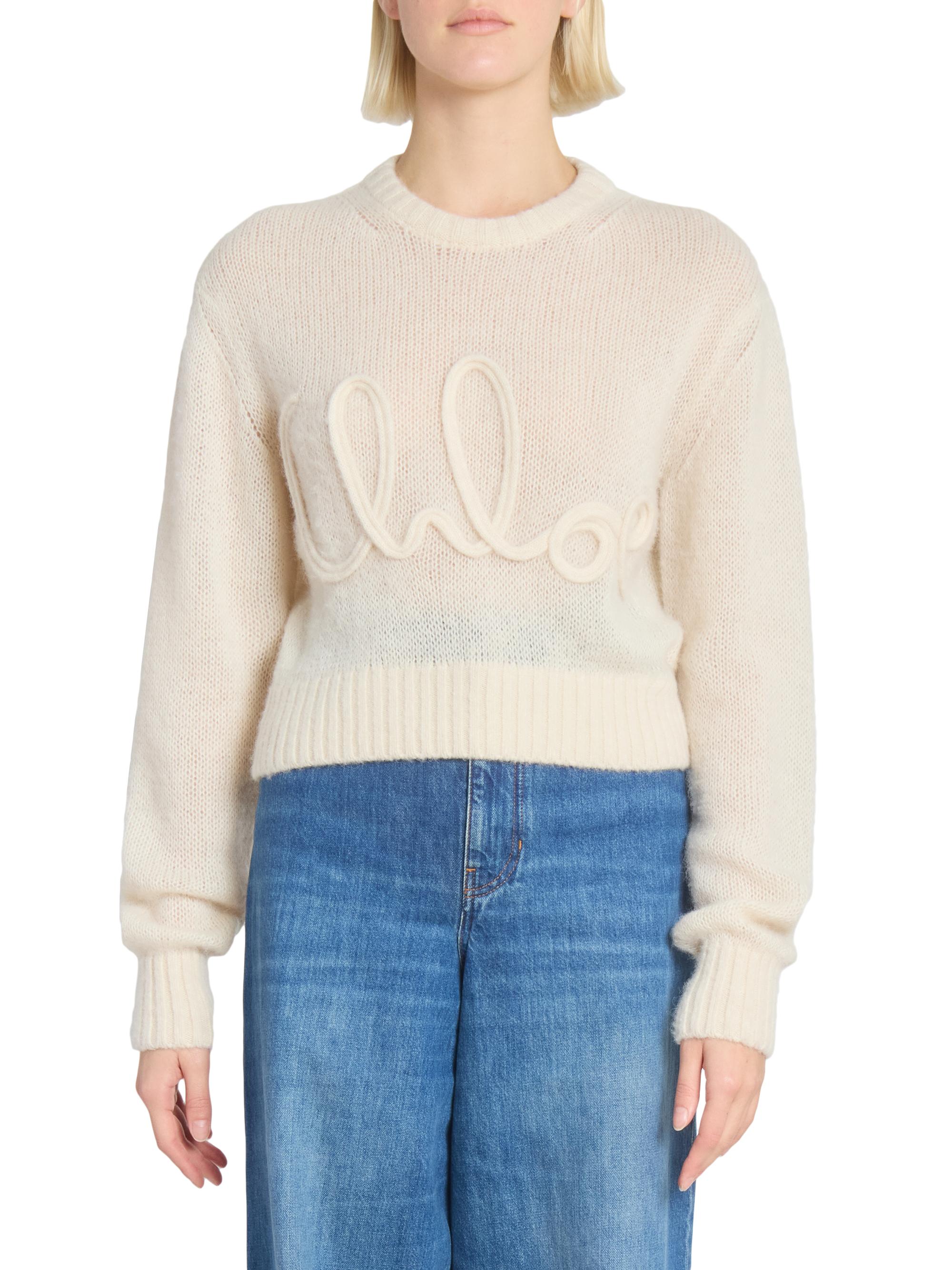 Chloé Logo Script Wool & Silk-Blend Knit Sweater | Saks Fifth Avenue