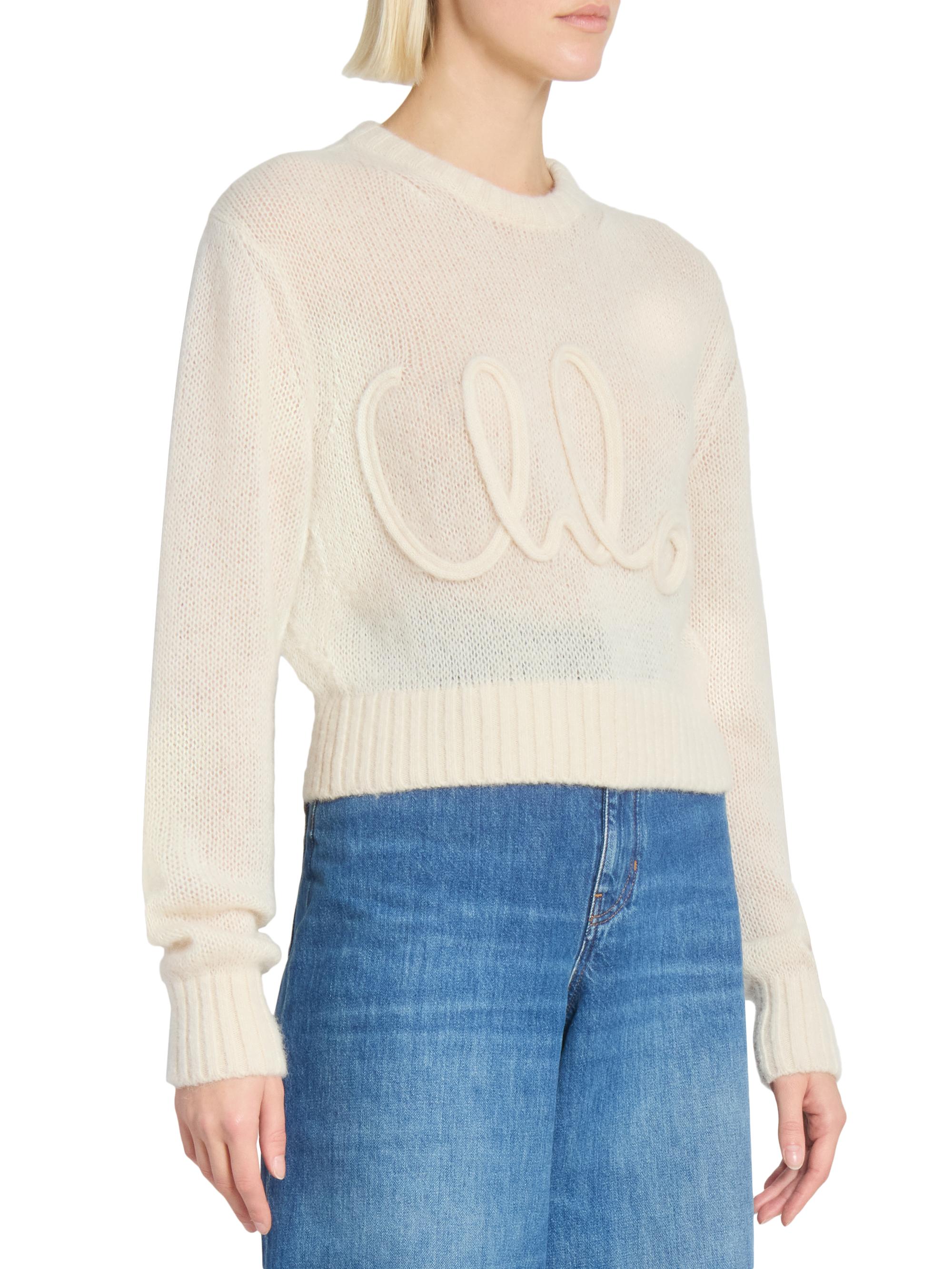 CHLOE クロエ シルク混 リブニット トップス XS ミルク オフホワイト Chloé Logo Script Wool & Silk-Blend Knit Sweater | Saks Fifth Avenue