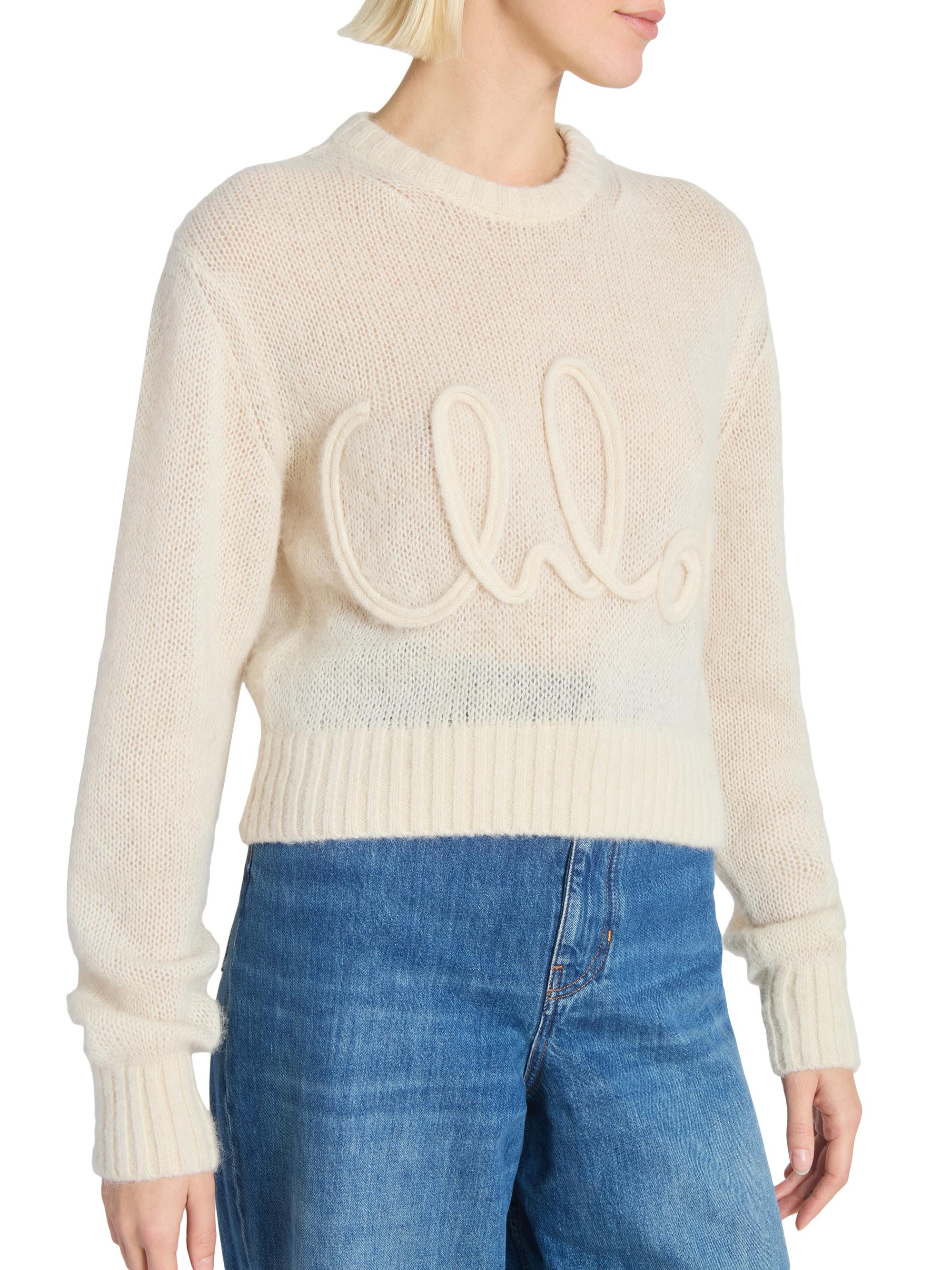 Chloé Logo Script Wool & Silk-Blend Knit Sweater | Saks Fifth Avenue