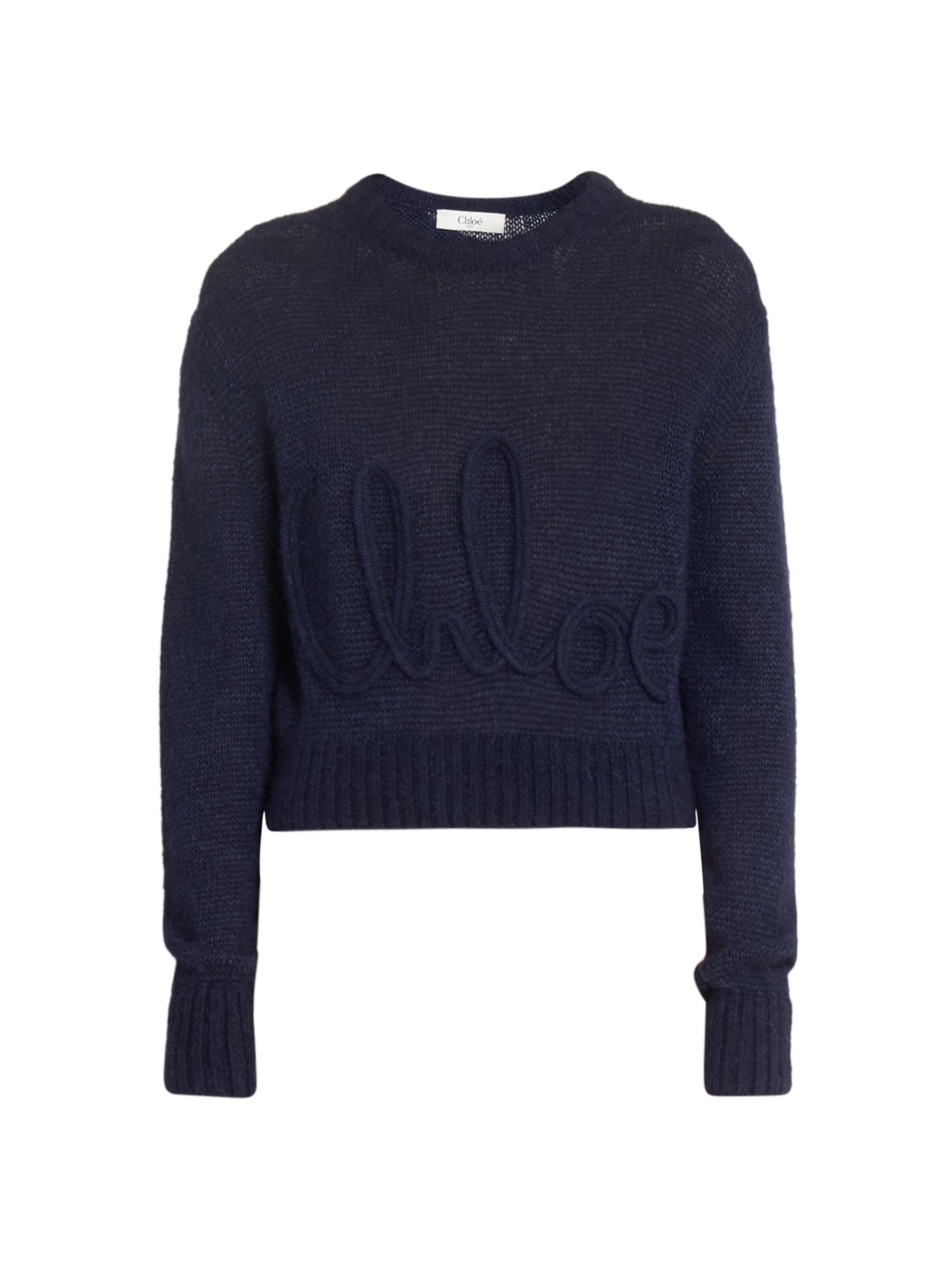 Chloé Women's Logo Script Wool & Silk-Blend Knit Sweater - Navy