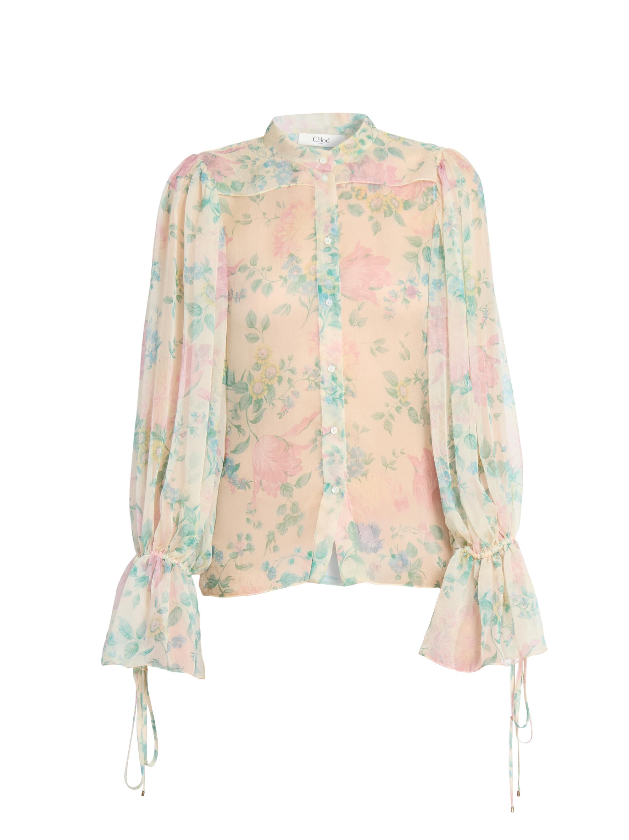 Chloé Women's Floral Silk Blouse - Seedpearl Beige