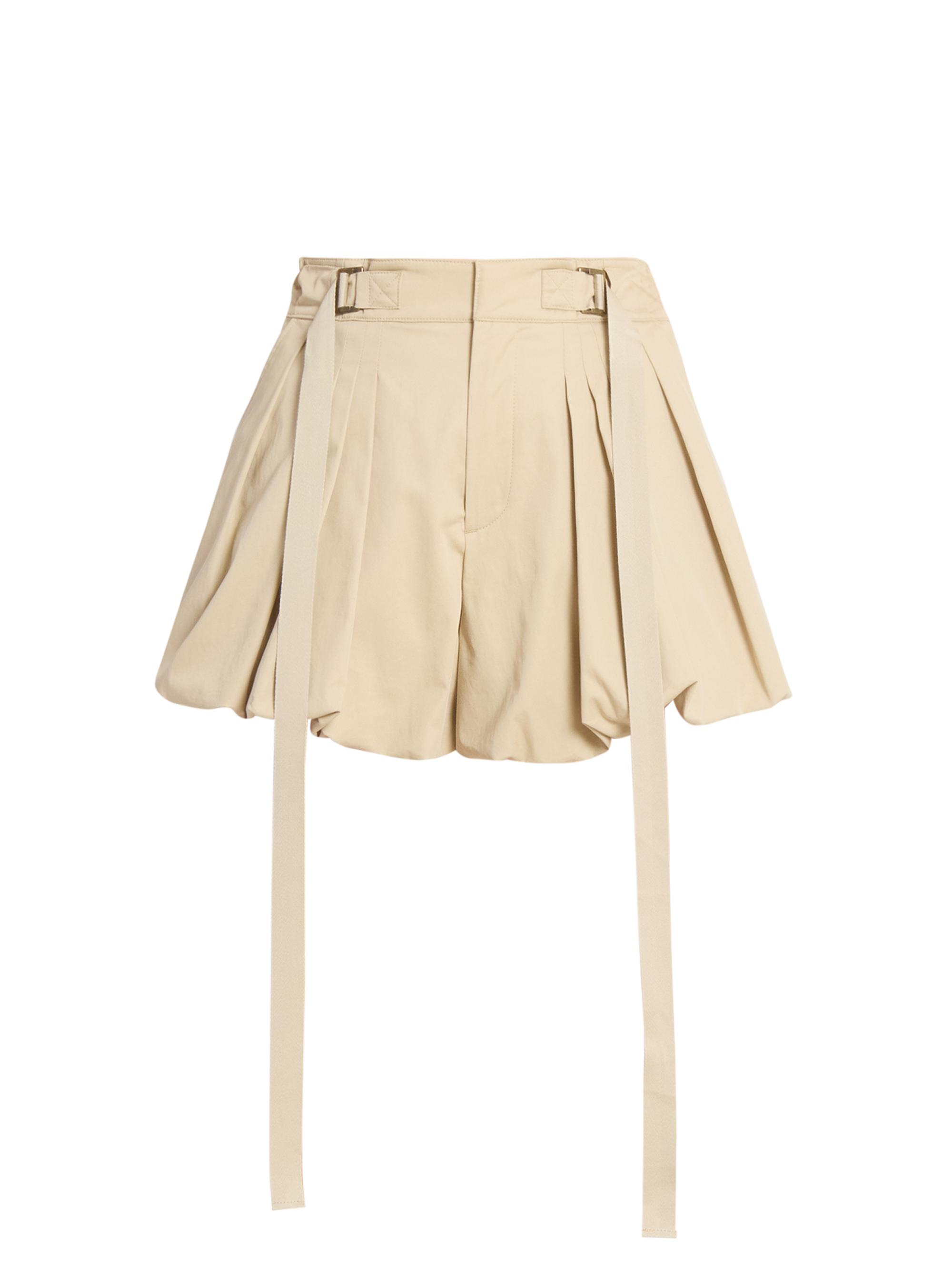 Chloé Women's Pleated Cotton Belted Bubble-Hem Shorts - Smoky Beige