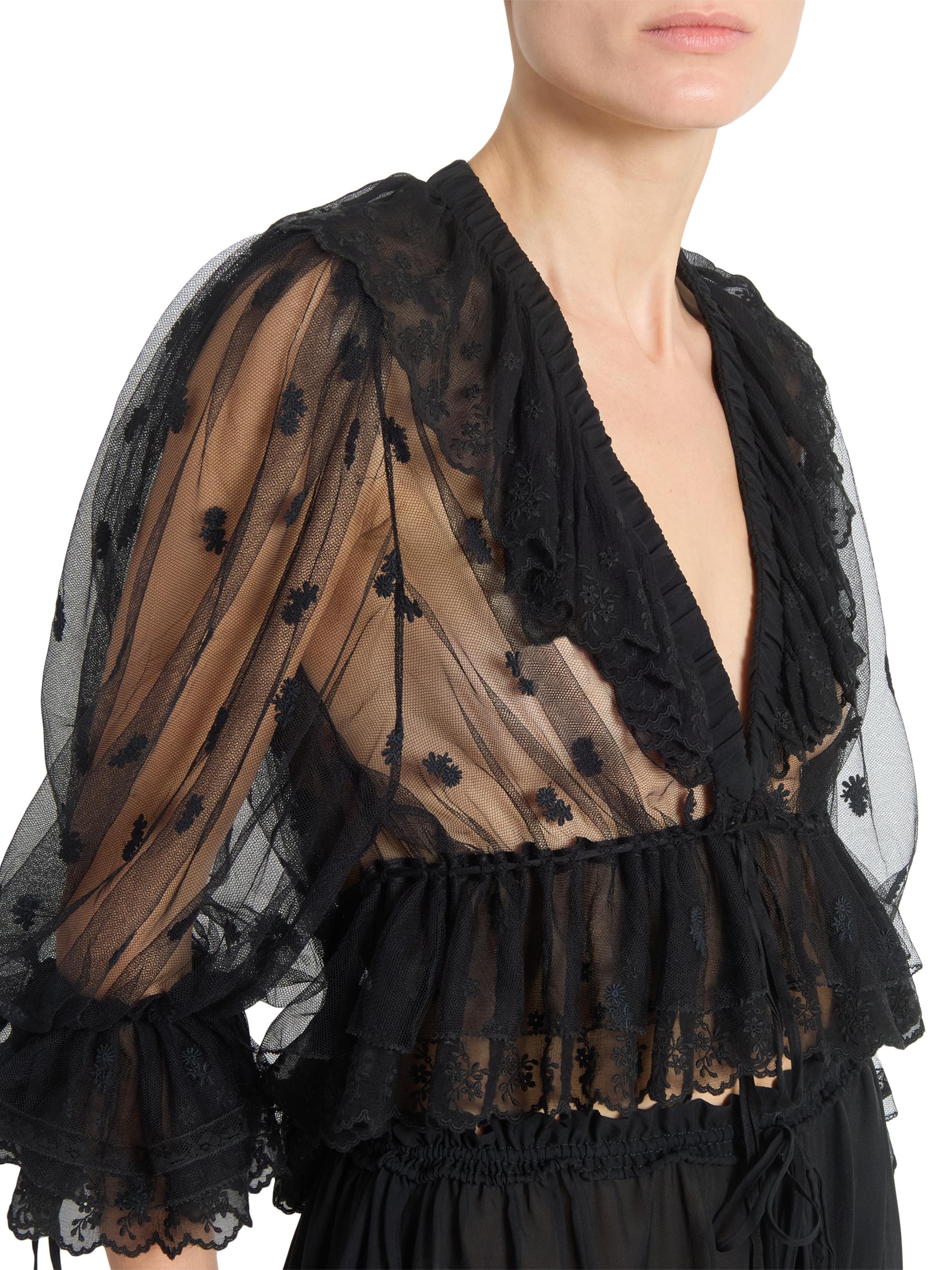 Chloé Ruffled Sheer Lace Top | Saks Fifth Avenue