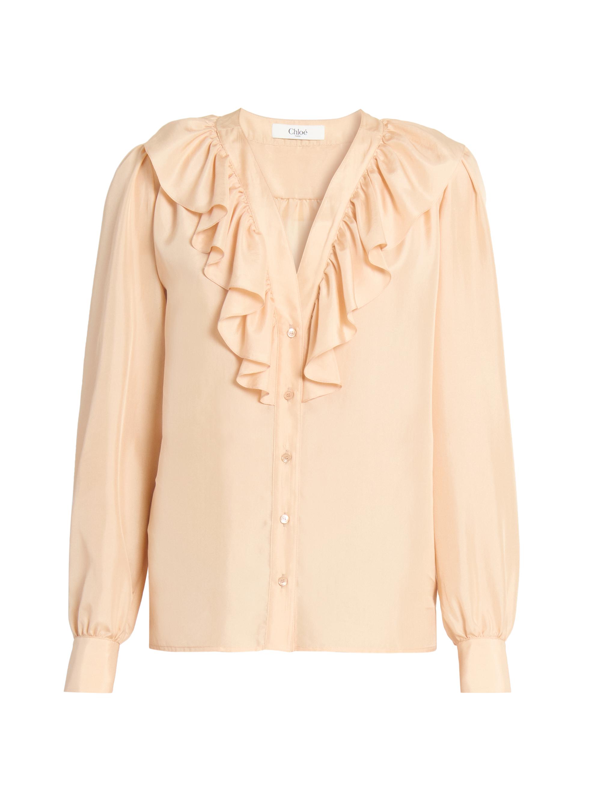 Chloé Women's Ruffled Silk V-Neck Blouse - Biscuit Pink