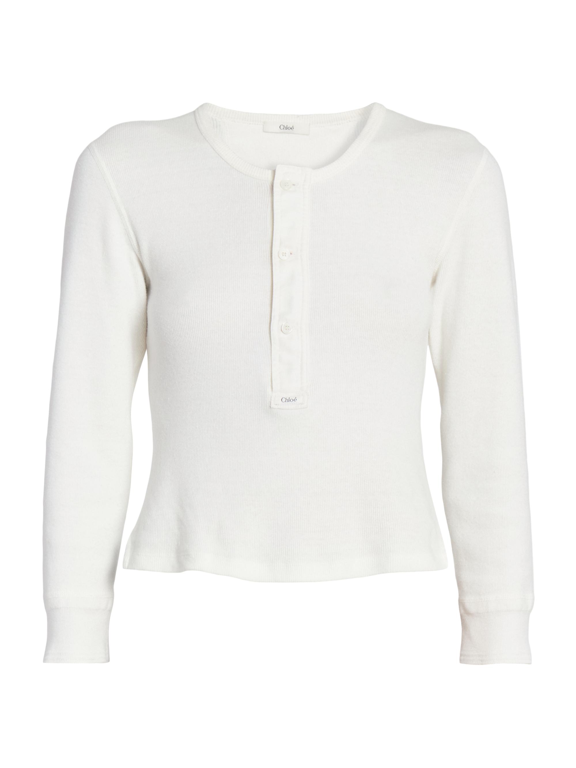 Chloé Women's Henley Cotton Top - Iconic Milk