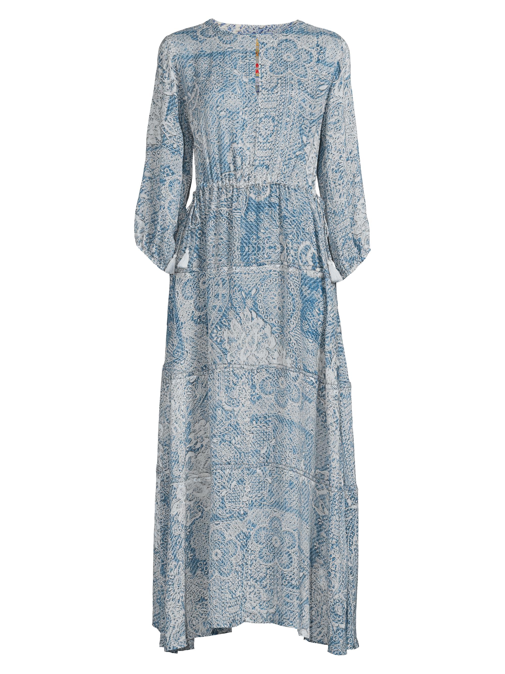Johnny Was Women's Els Floral Tiered Midi-Dress - Denim Emb Print