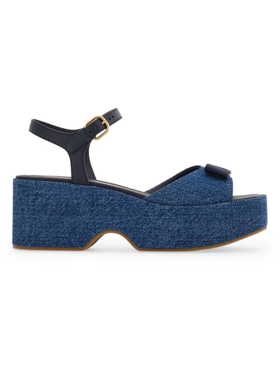 FERRAGAMO Selna 70MM Denim Platform Sandals | Saks Fifth Avenue