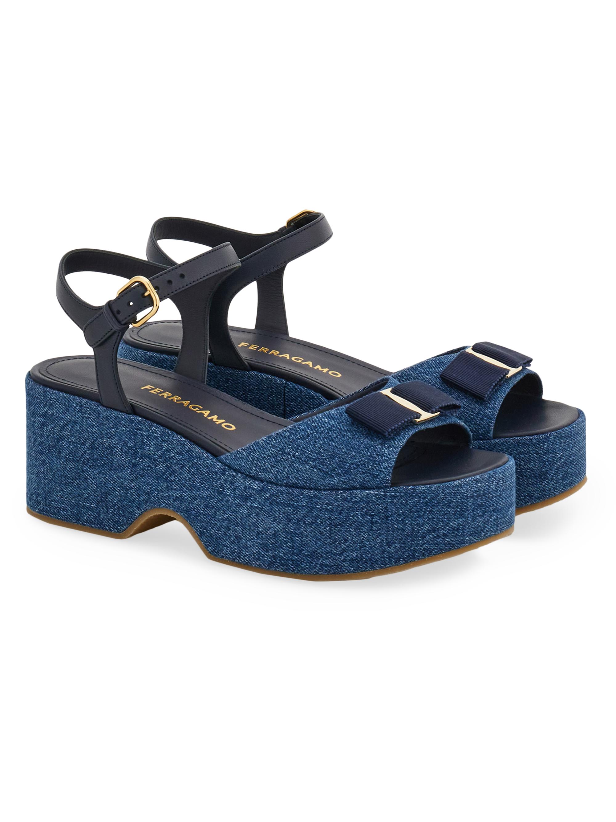 FERRAGAMO Selna 70MM Denim Platform Sandals | Saks Fifth Avenue