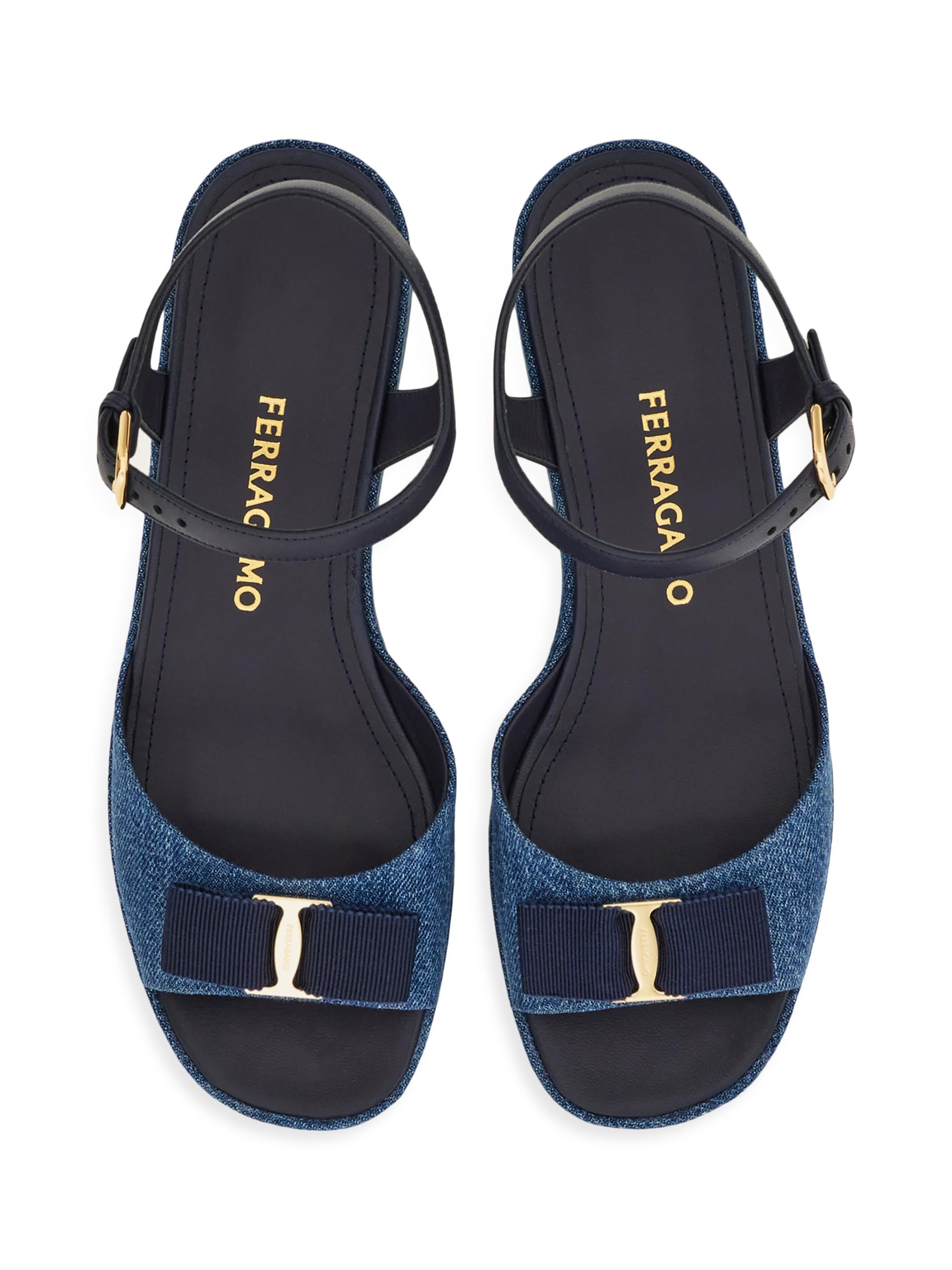FERRAGAMO Selna 70MM Denim Platform Sandals | Saks Fifth Avenue