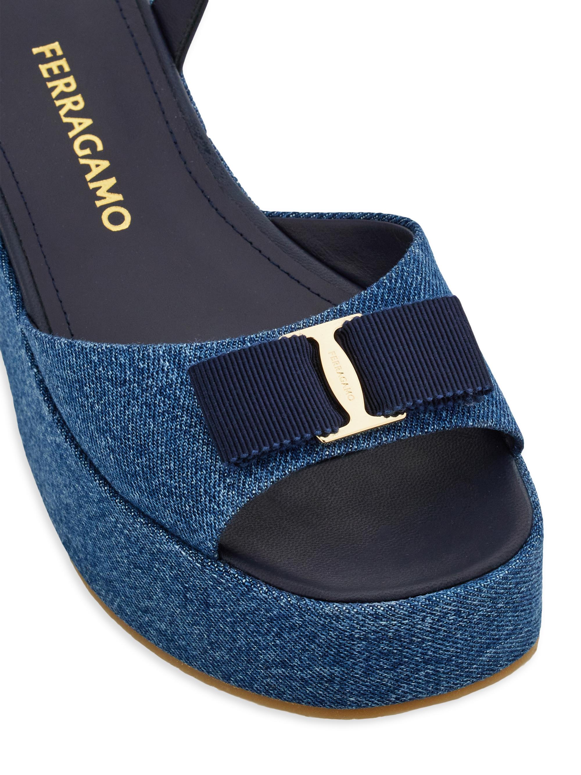 FERRAGAMO Selna 70MM Denim Platform Sandals | Saks Fifth Avenue