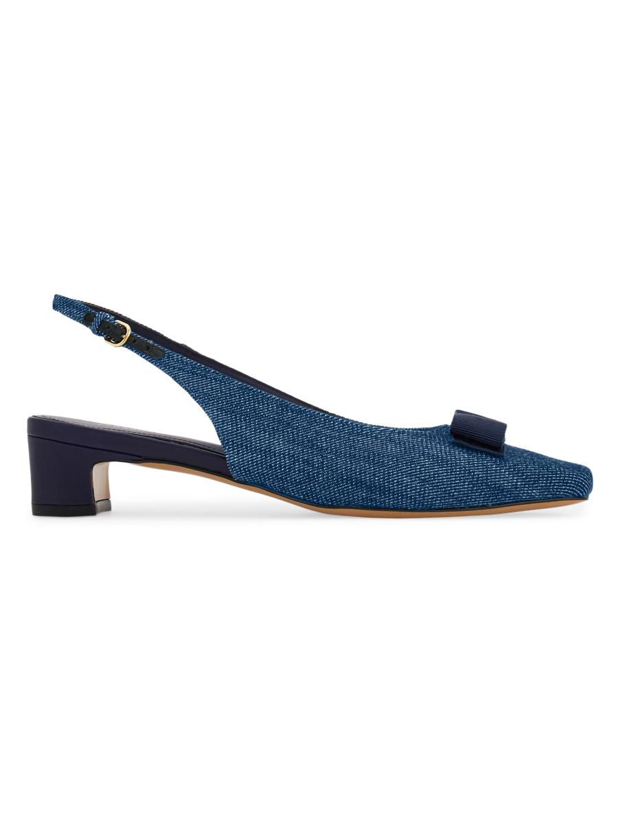 FERRAGAMO Rivada 30MM Denim Square-Toe Pumps | Saks Fifth Avenue