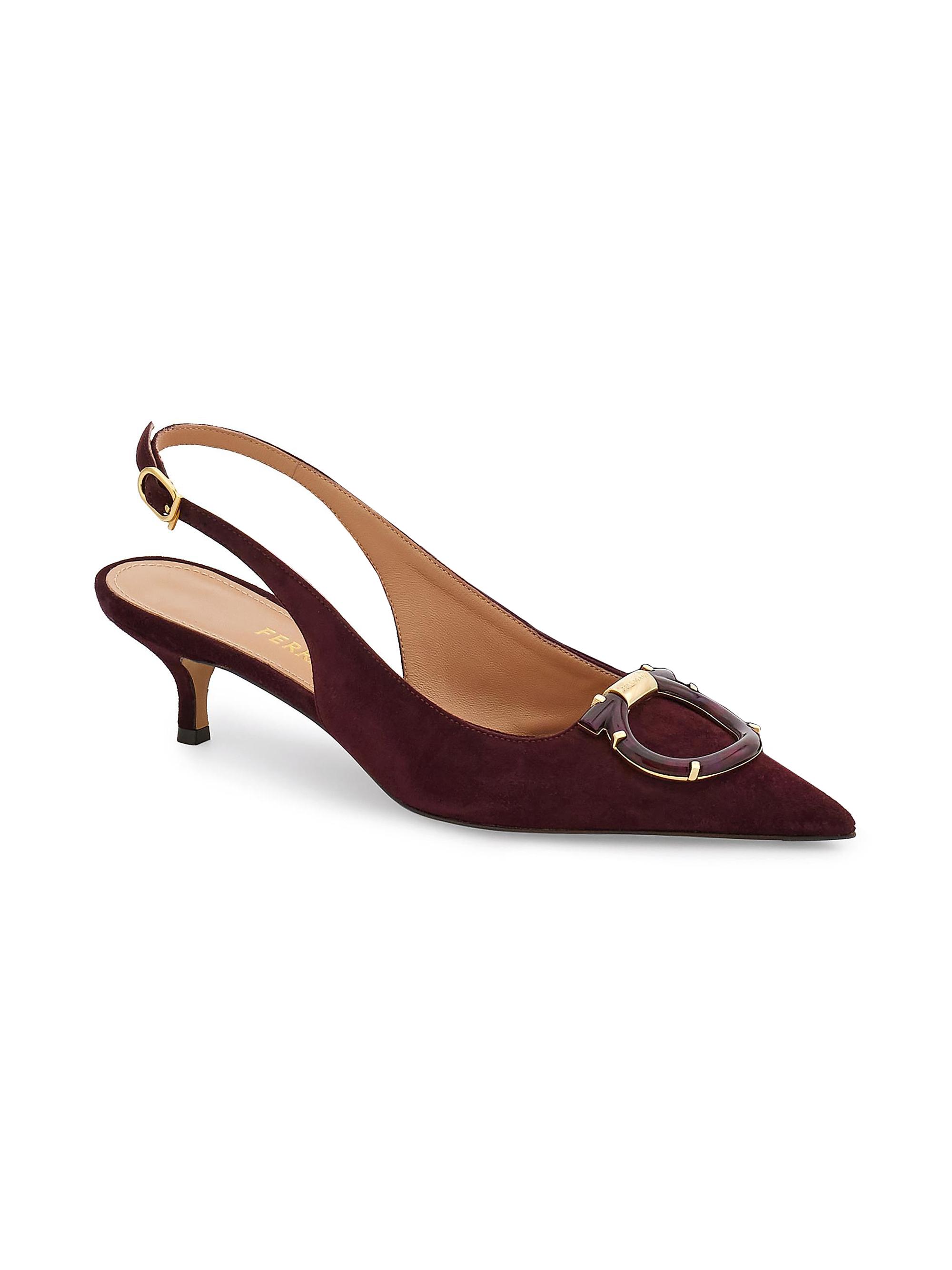 FERRAGAMO Women's Sara 40MM Suede Slingback Pumps - Oxblood
