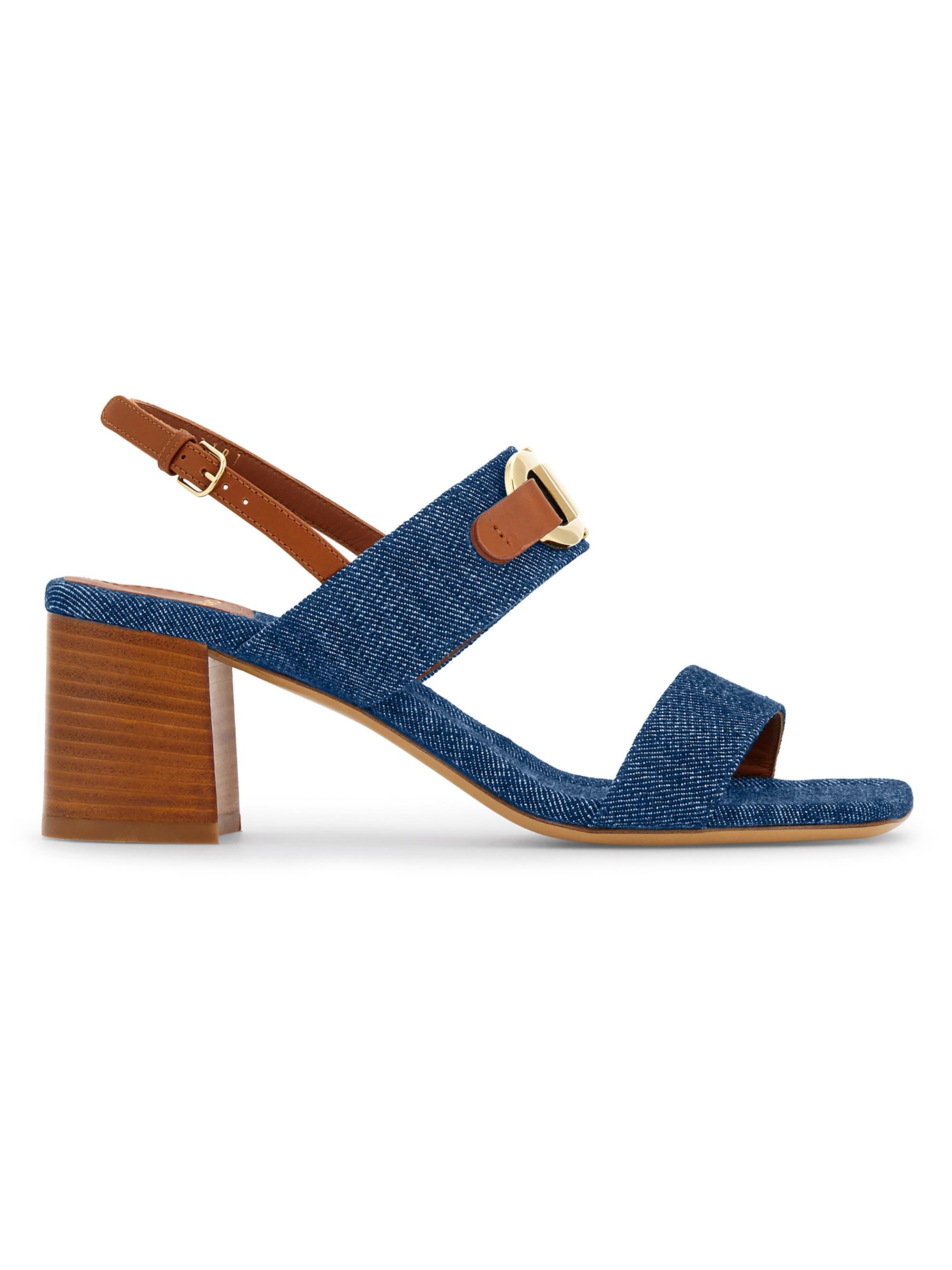 FERRAGAMO Lou Gancini 55MM Logo Denim Block-Heel Sandals | Saks