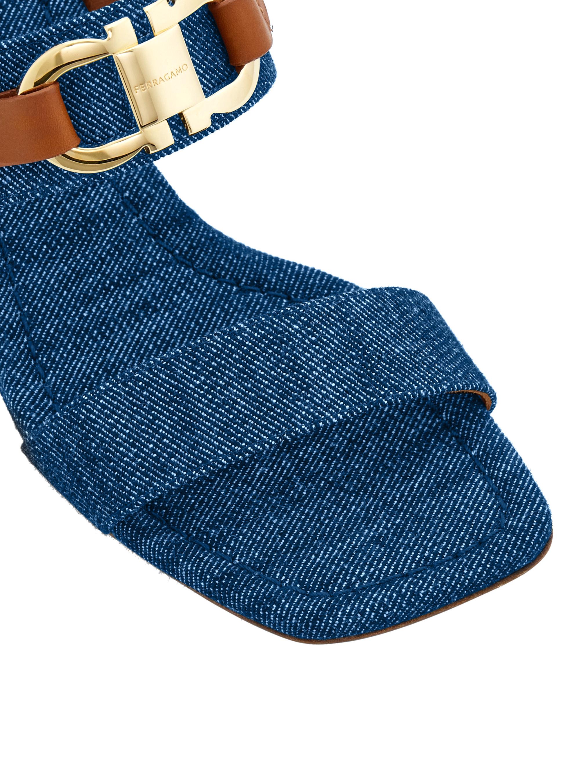 FERRAGAMO Lou Gancini 55MM Logo Denim Block-Heel Sandals | Saks