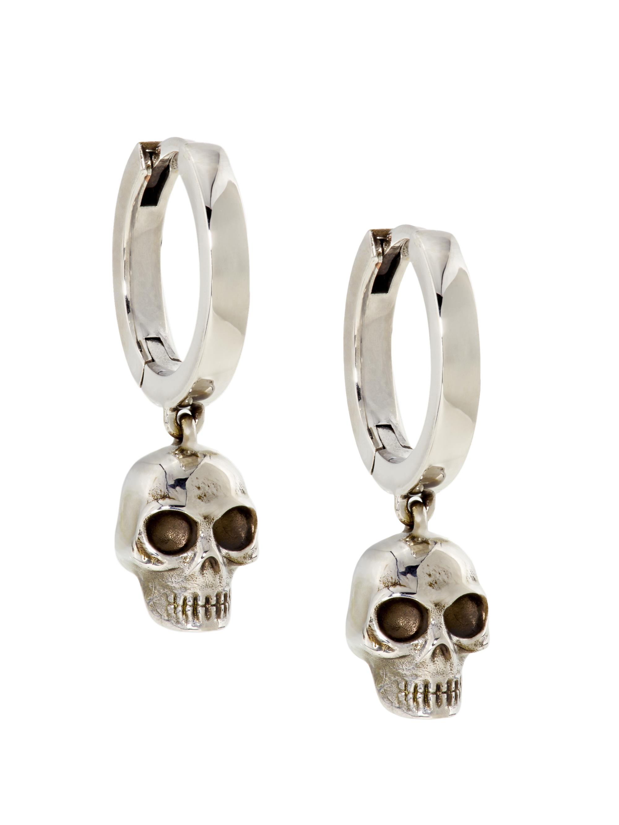 McQueen Men's Skull Single Hoop Earring - Antique Silver
