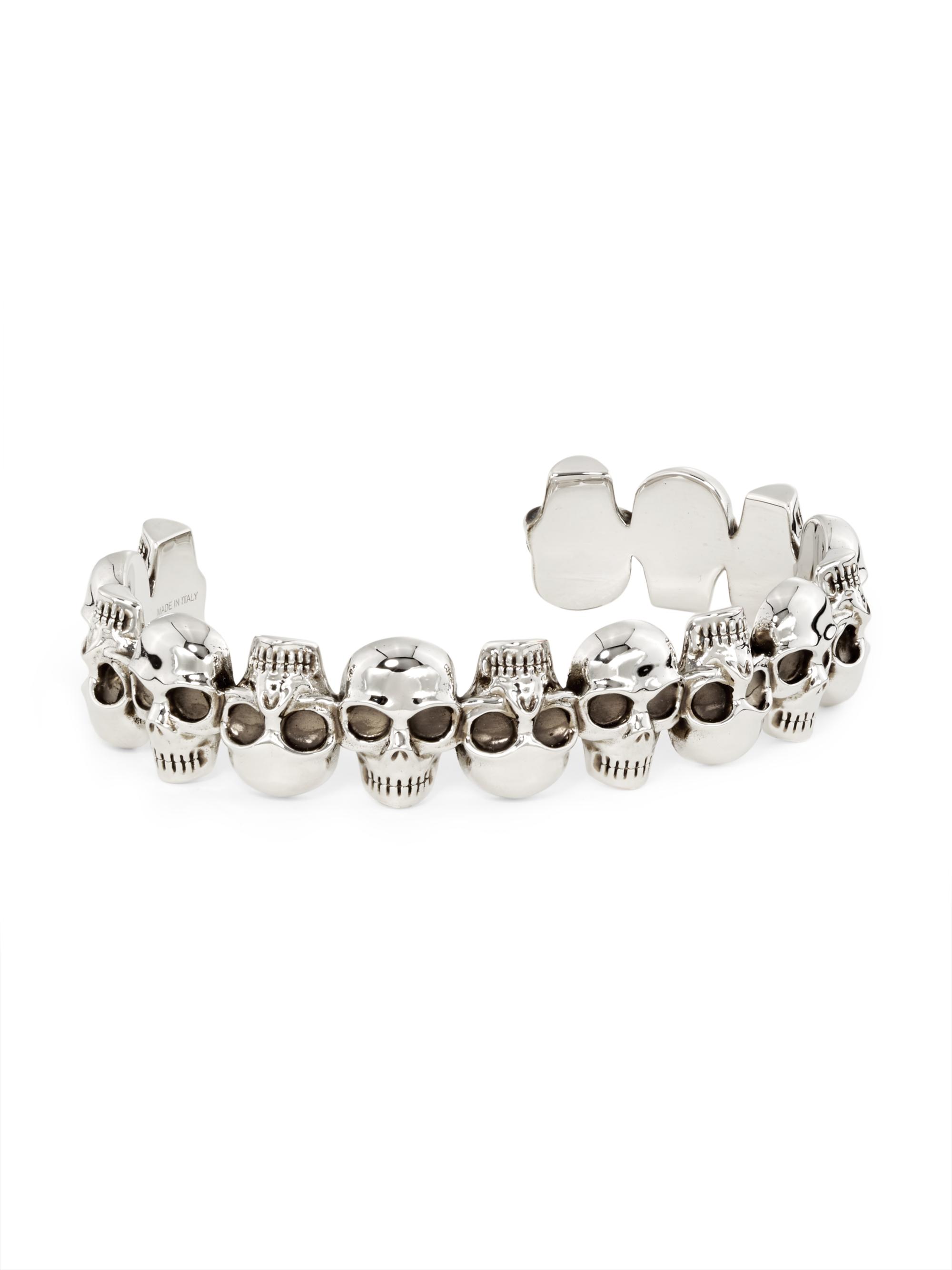 McQueen Men's Multi Skull Cuff Bracelet - Antique Silver
