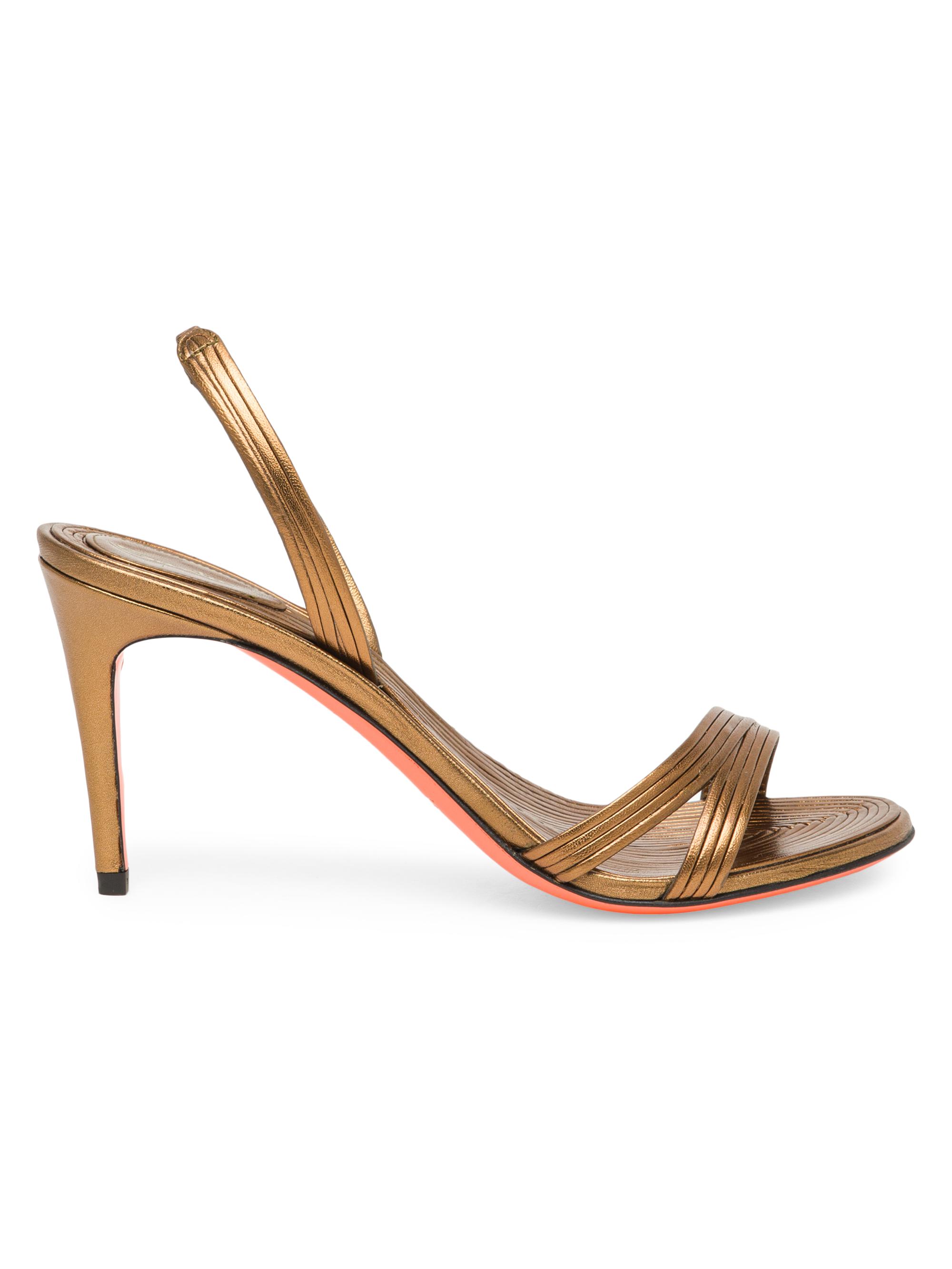 Santoni Women's Serpenti 85MM Metallic Leather Slingback Sandals - Bronze