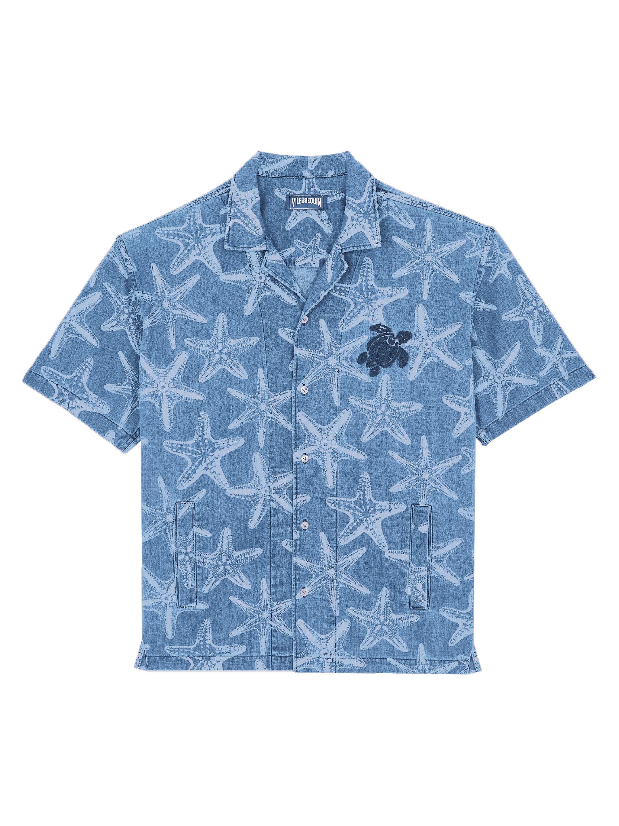Vilebrequin Men's Starfish-Printed Denim Shirt - Faded Wash