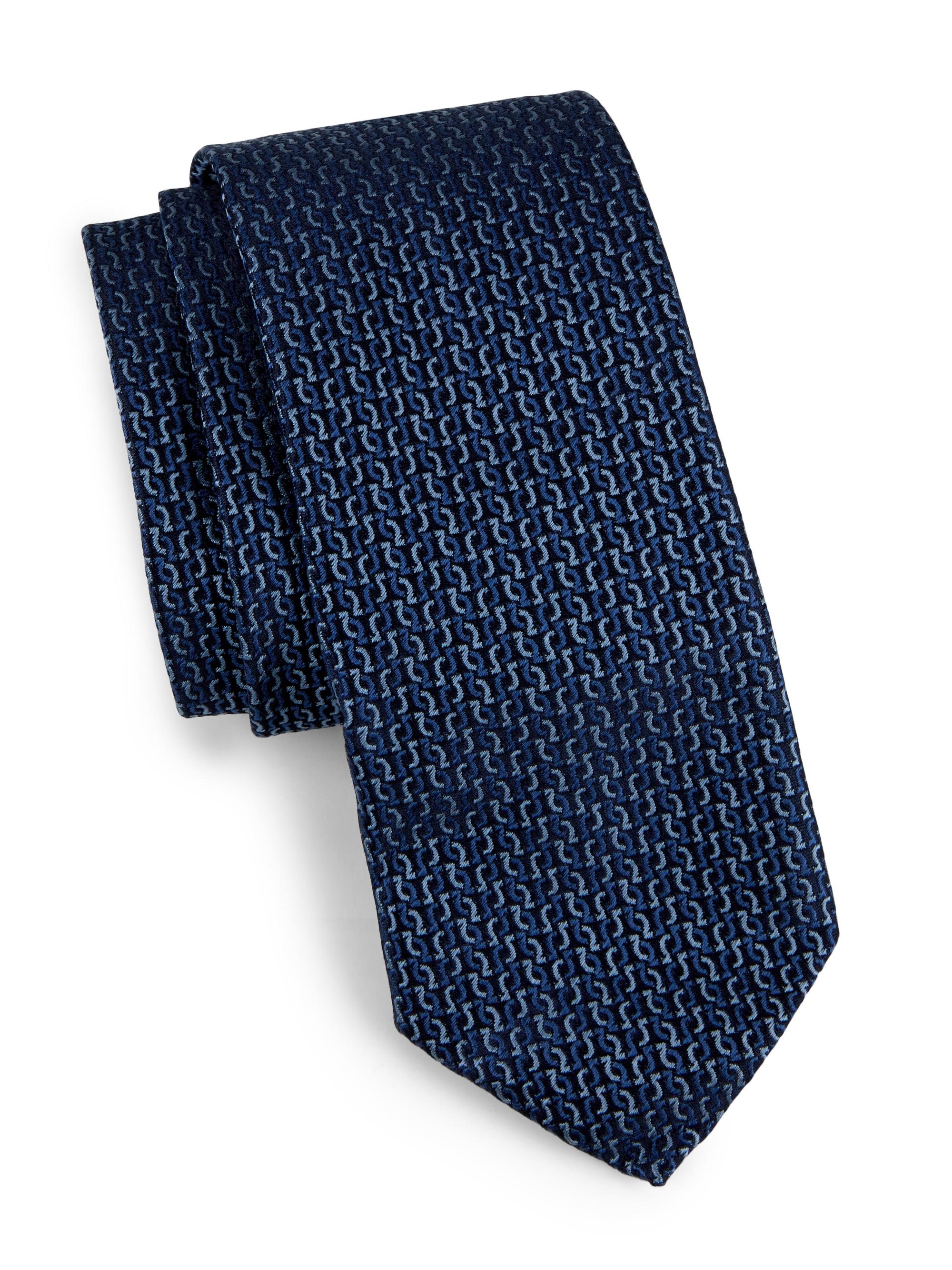 FERRAGAMO Men's Jacquard Silk Tie - Blue Scuro