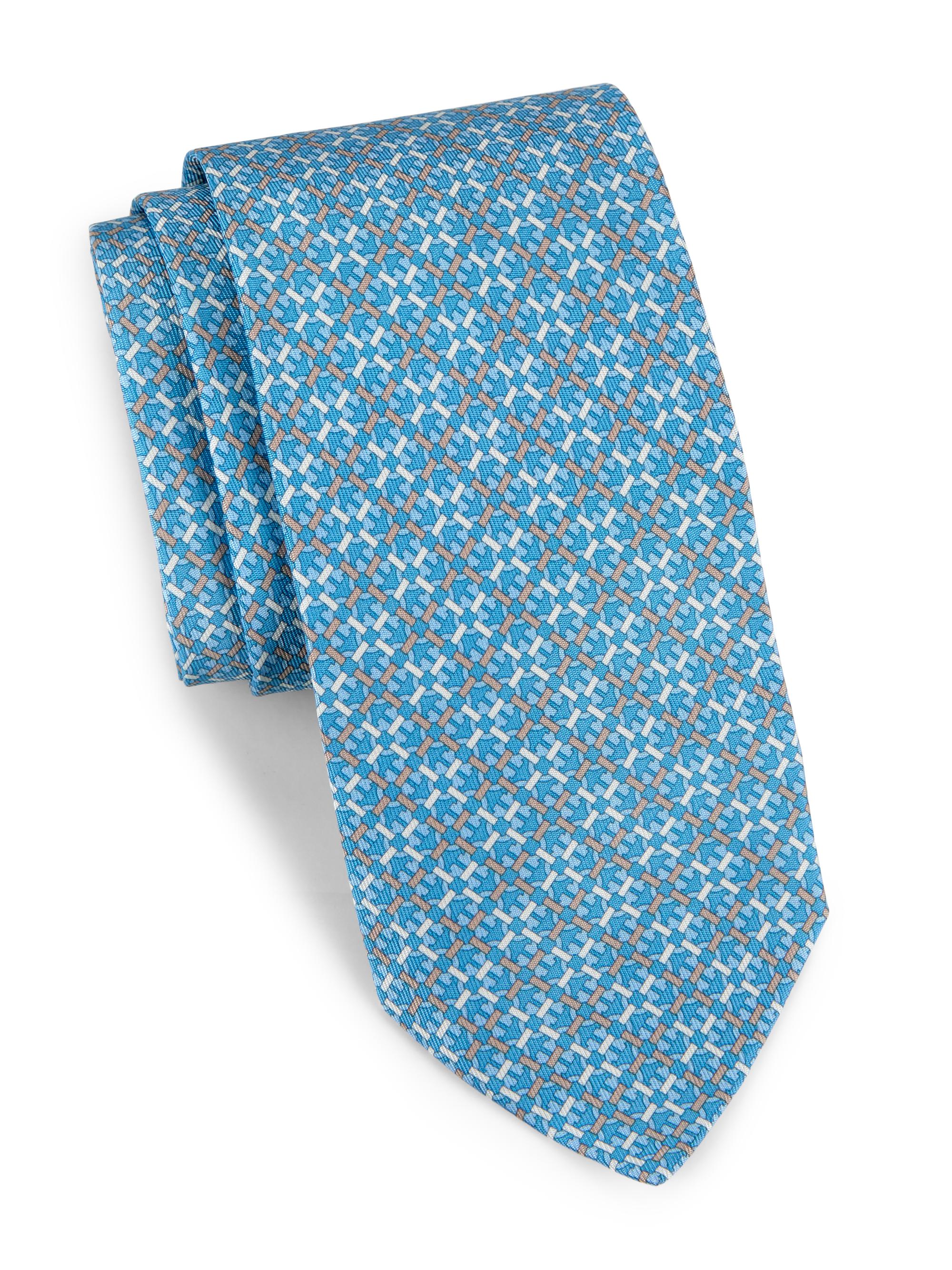 FERRAGAMO Men's Anteo Gancio Woven Silk Tie - Celeste