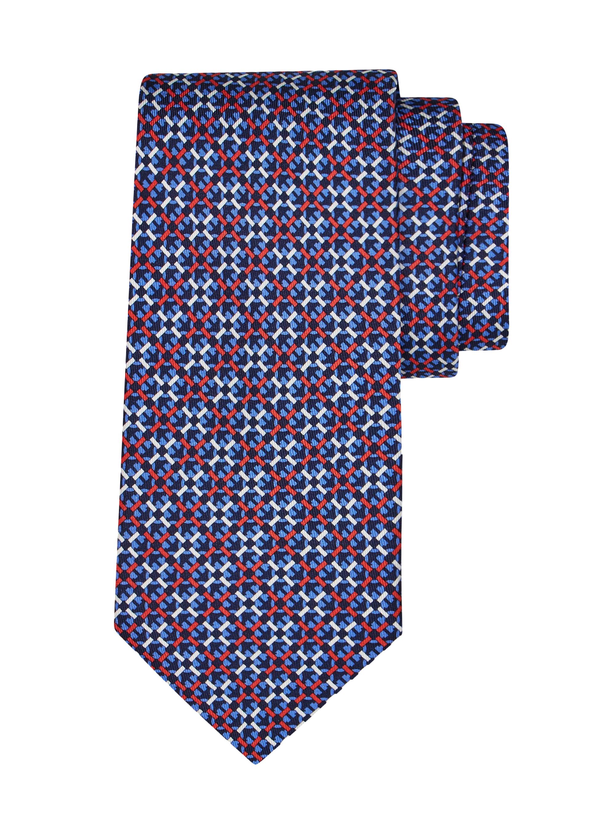 FERRAGAMO Men's Anteo Gancio Woven Silk Tie - Navy Rosso