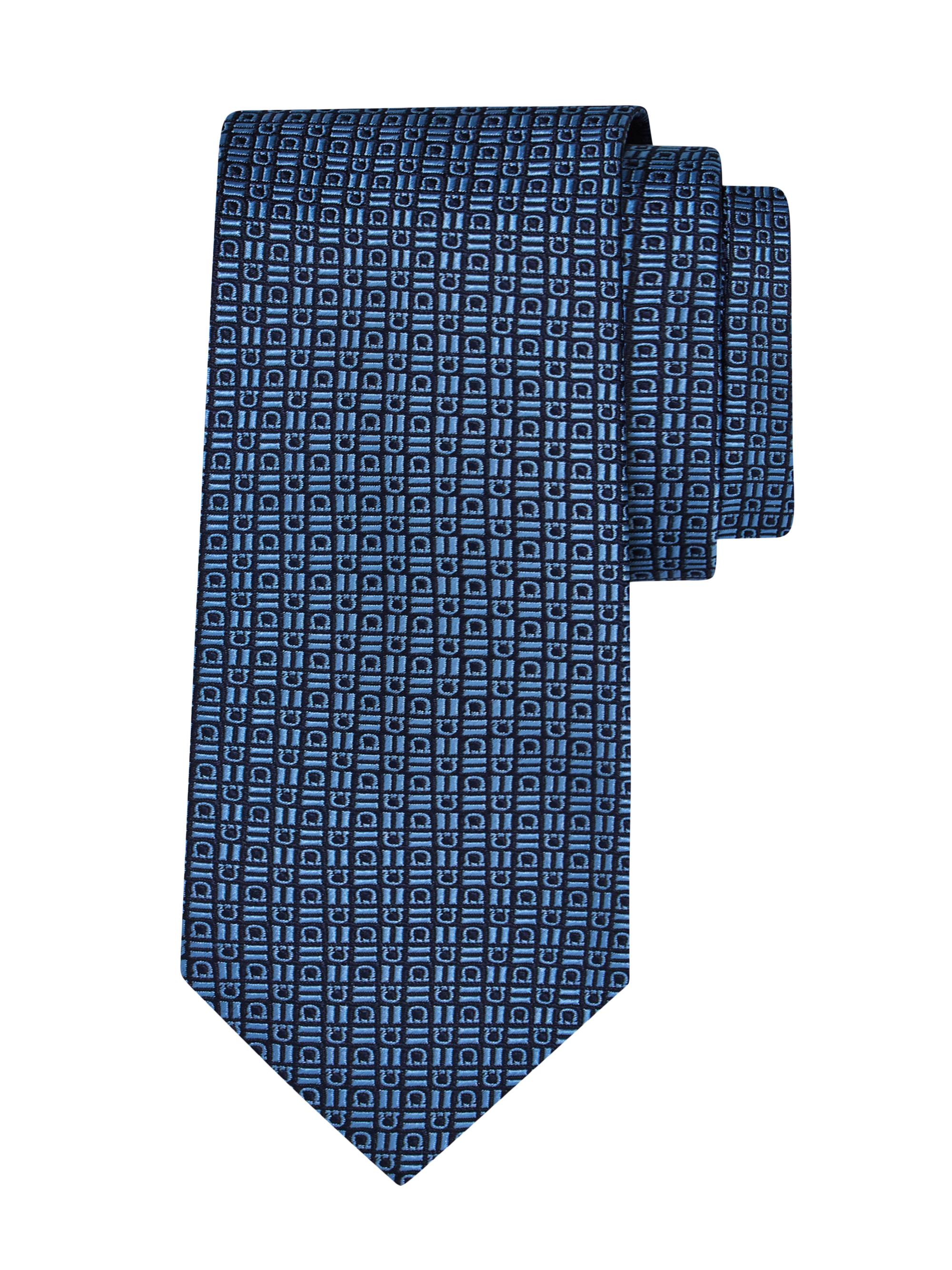 FERRAGAMO Men's Alassio Gancio Woven Silk Tie - Azzurro Blue