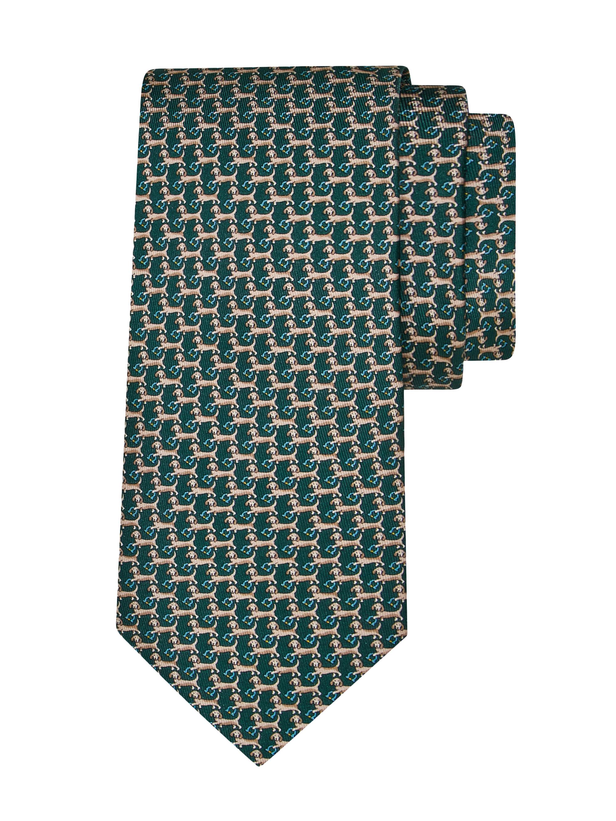 FERRAGAMO Men's Artu Gancio Printed Silk Tie - Verde Scuro