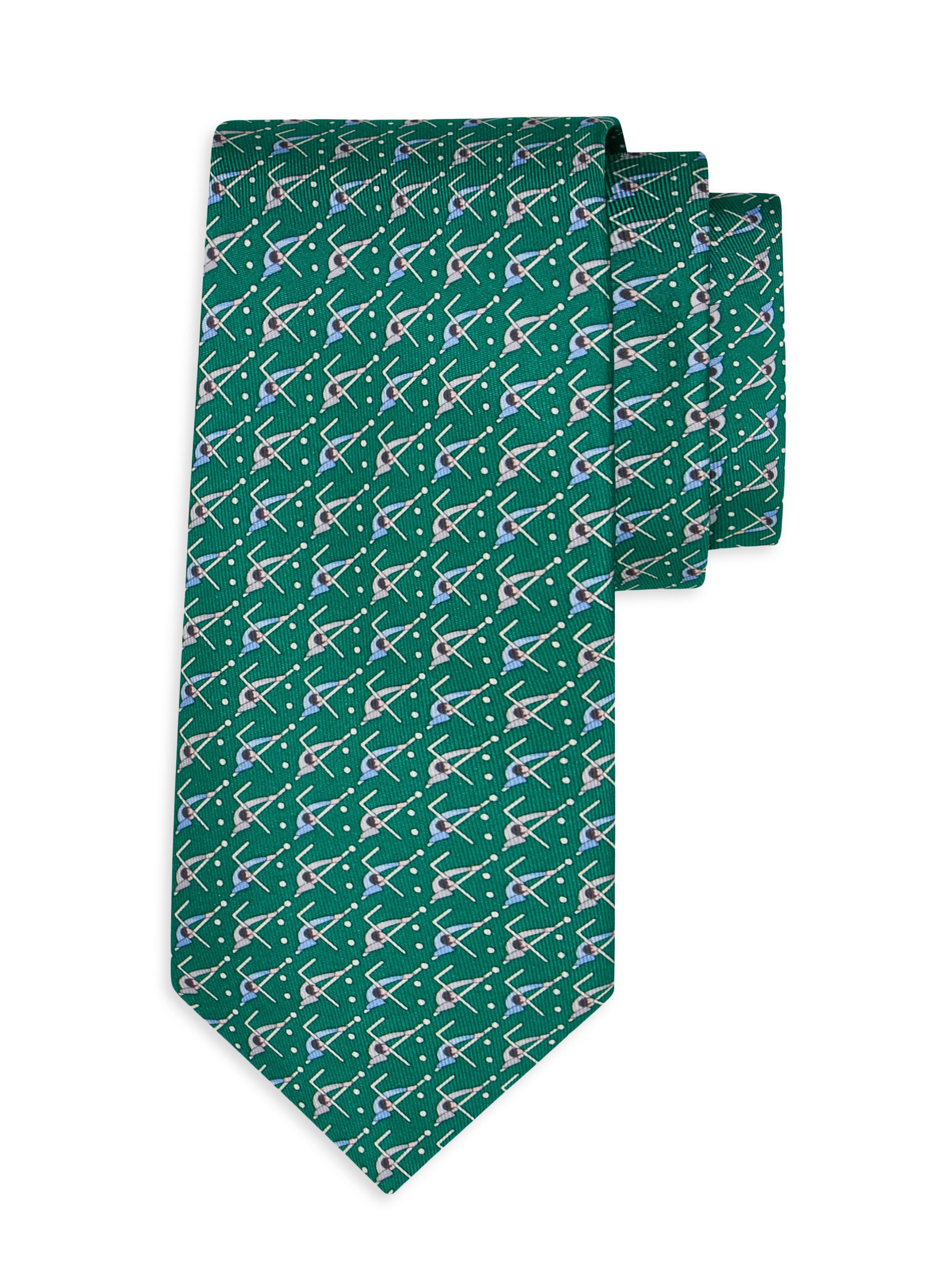 FERRAGAMO Men's Armando Billiard-Print Silk Tie - Verde Azzurro