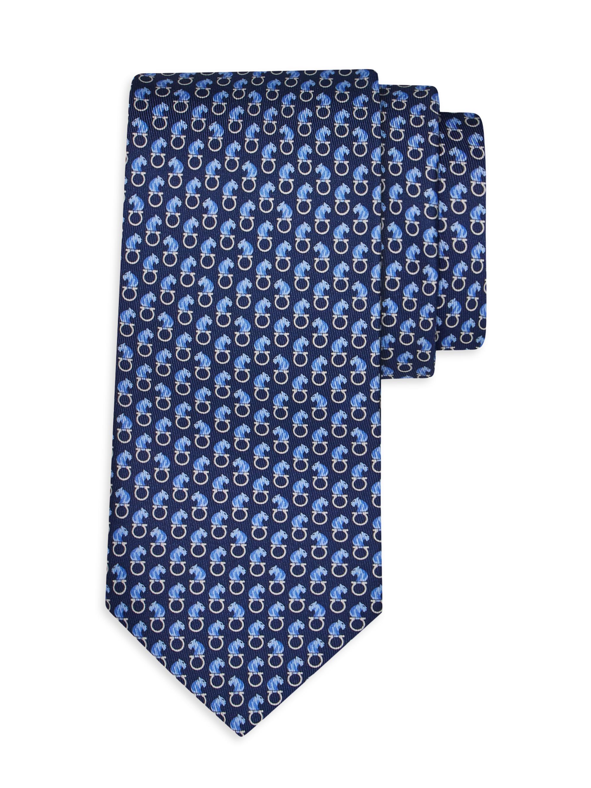 FERRAGAMO Men's Ambra Animal-Print Silk Tie - Blue Scuro