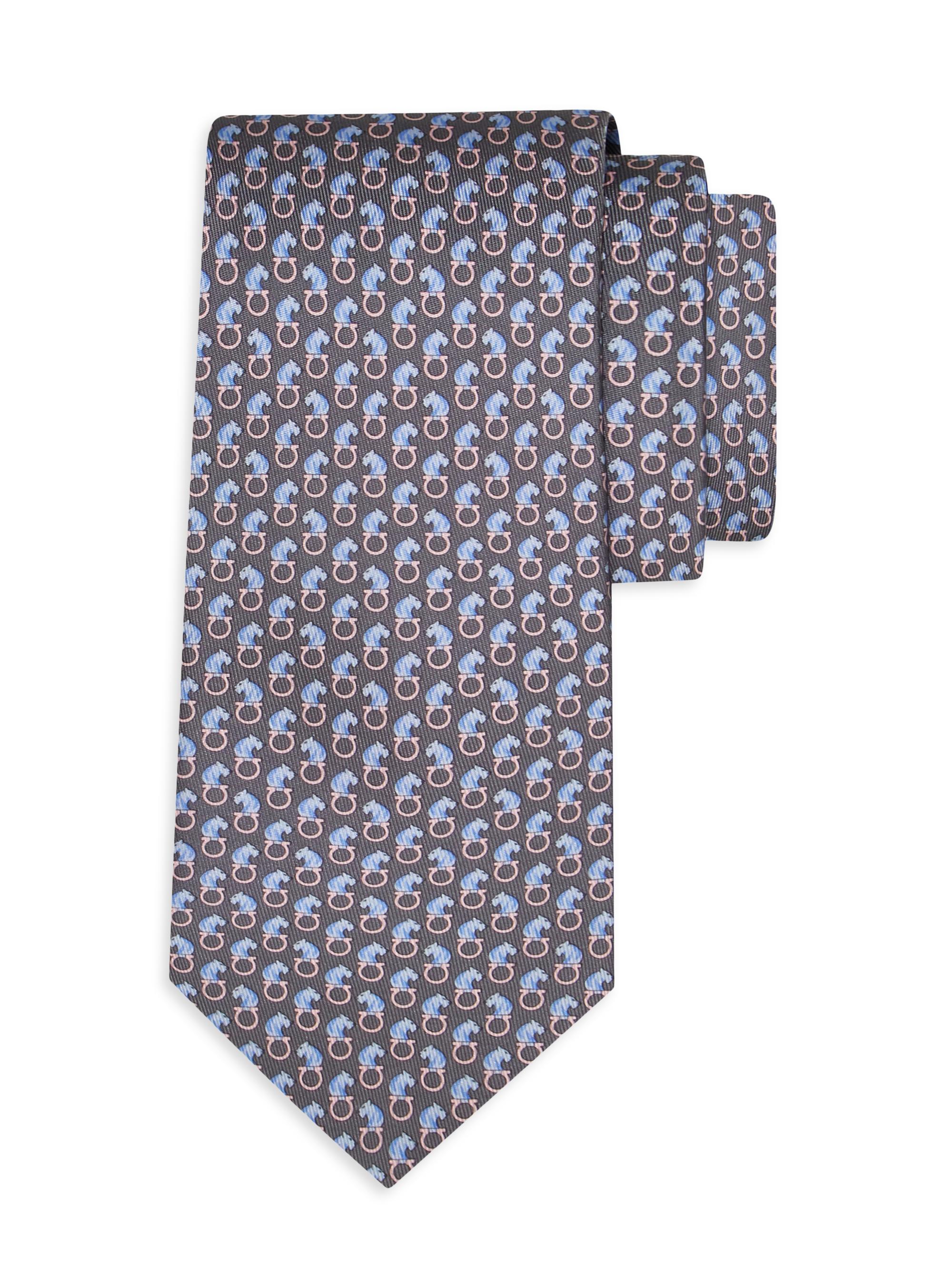 FERRAGAMO Men's Ambra Animal-Print Silk Tie - Grigio Rosa