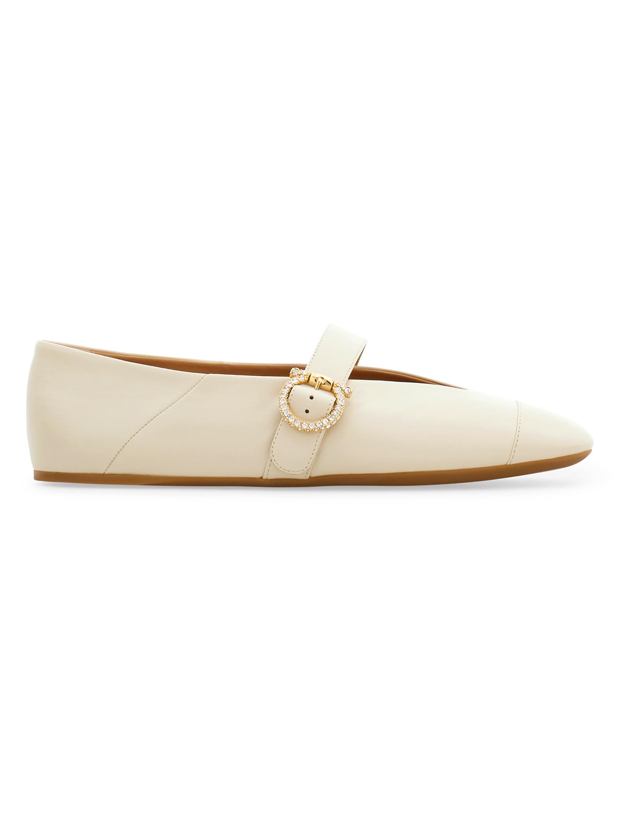 FERRAGAMO Women's Nena Leather Ballet Flats - Milky White