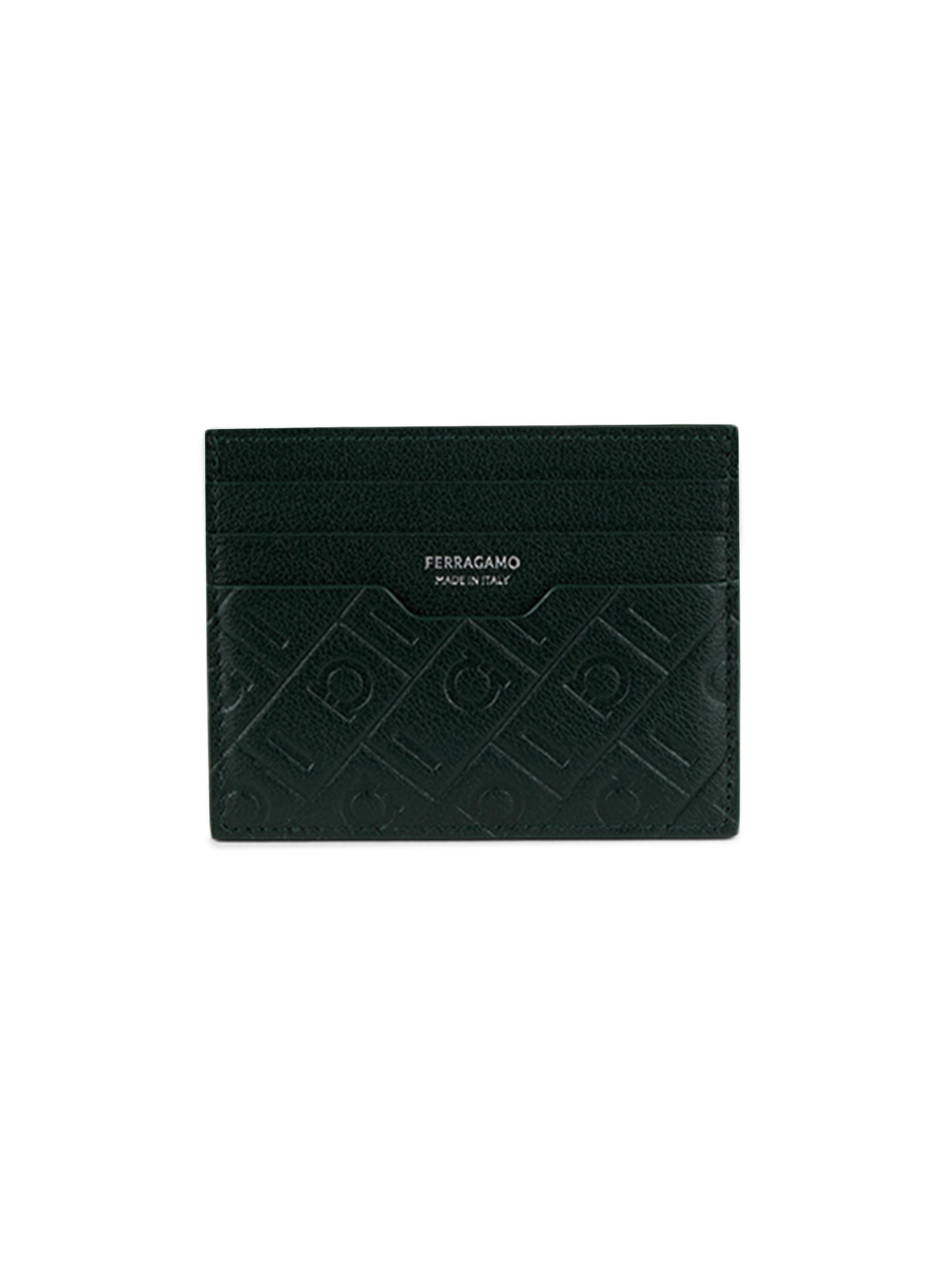 FERRAGAMO Men's MD Embossed Gancio Card Holder - Moss