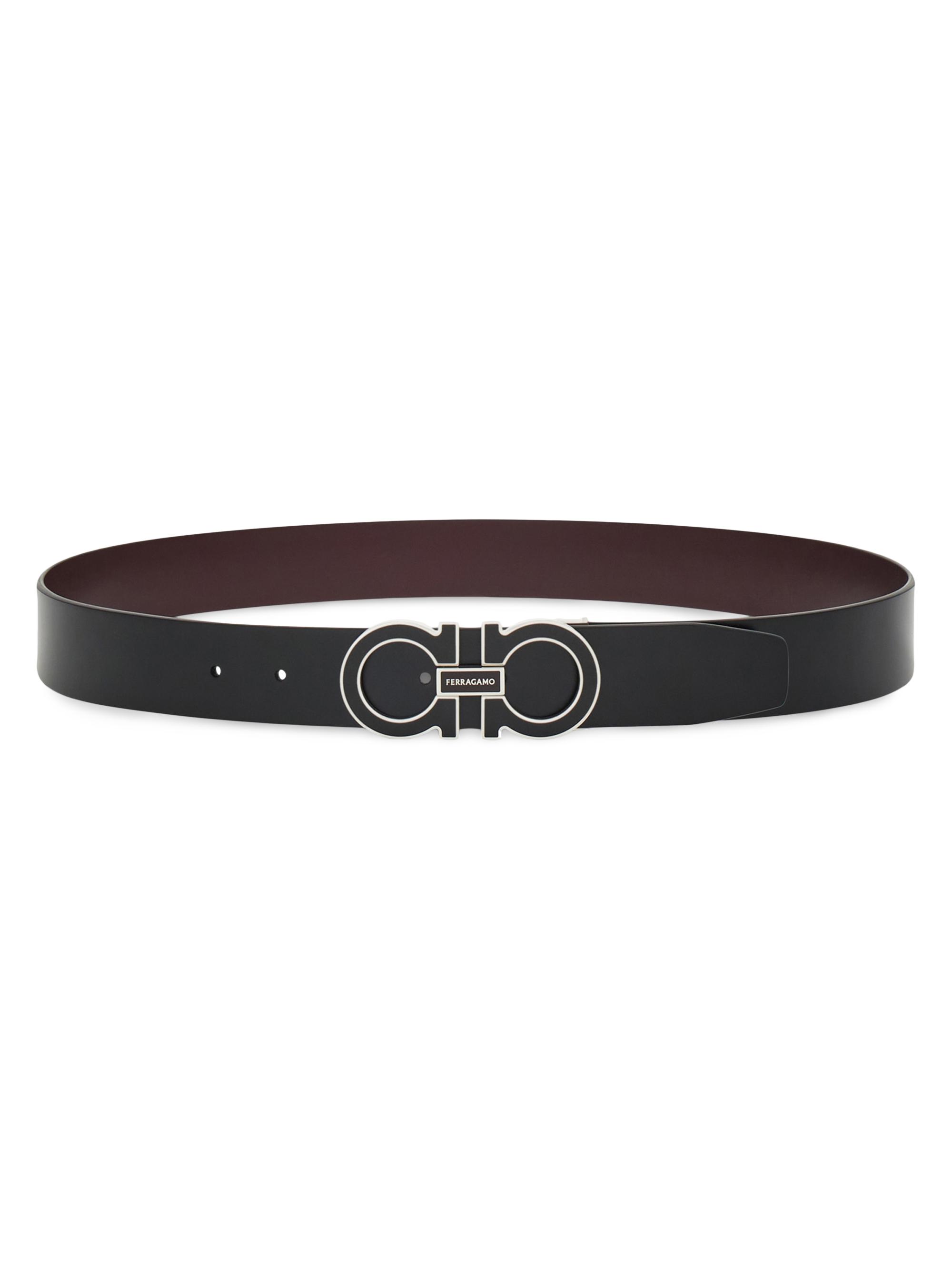FERRAGAMO Men's Double Gancini Cut-to-Size Leather Belt - Nero Dark Barolo