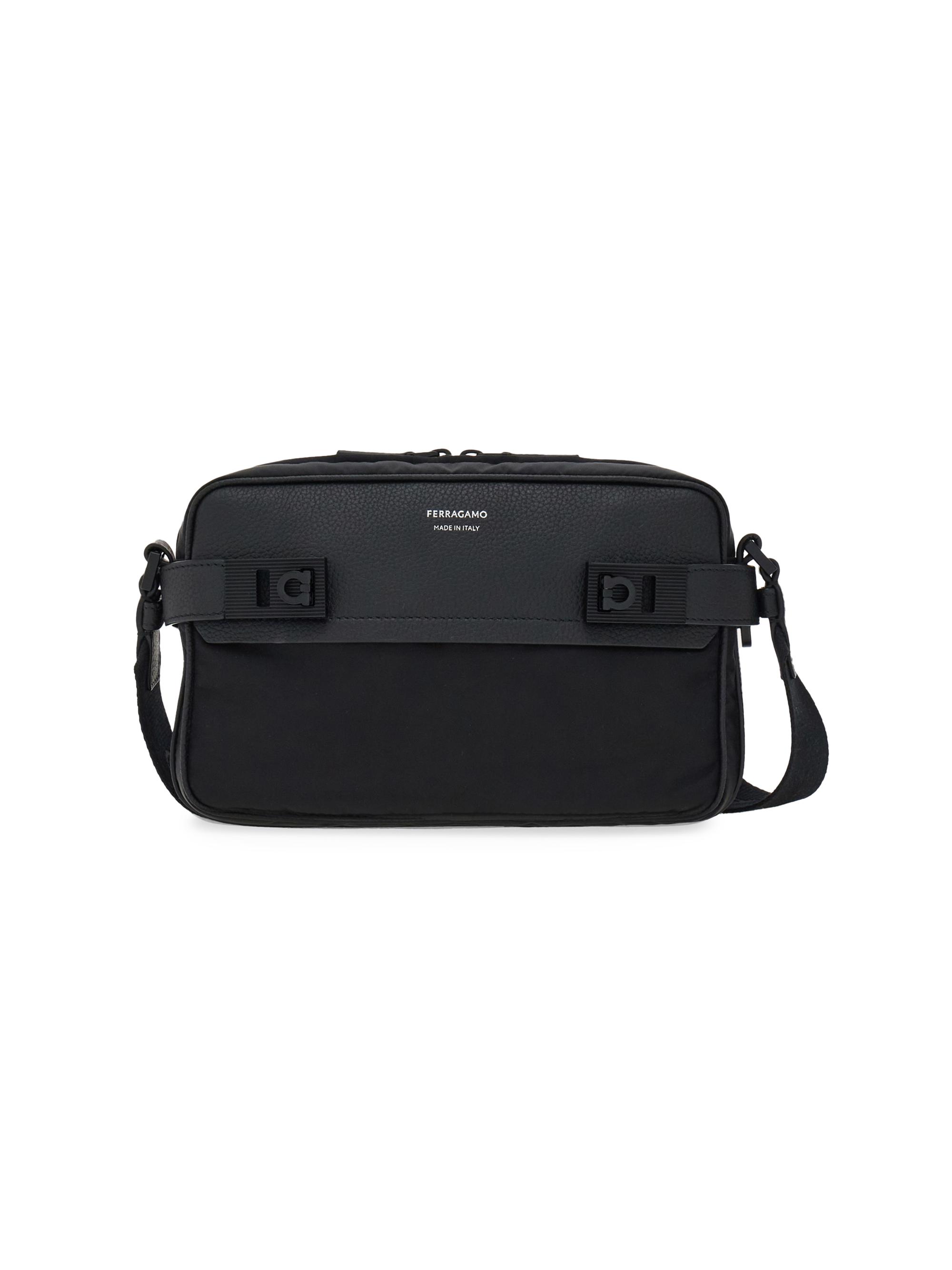 FERRAGAMO Men's Twins Gancini East-West Crossbody Bag - Nero