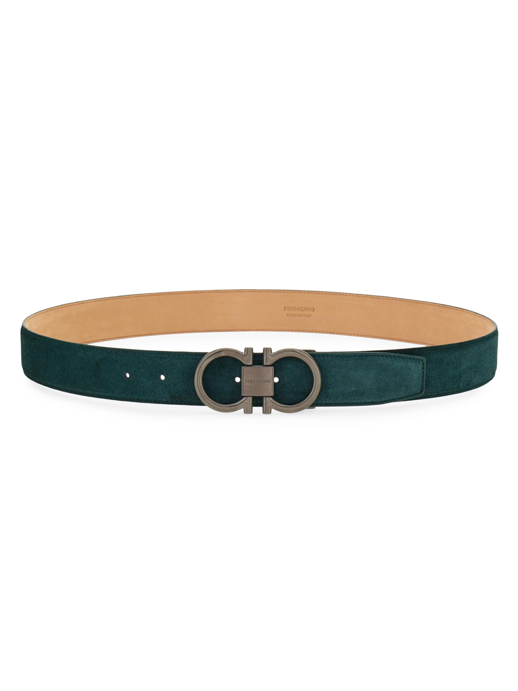 FERRAGAMO Men's Gancini Cut-to-Size Suede Belt - Moss Naturale