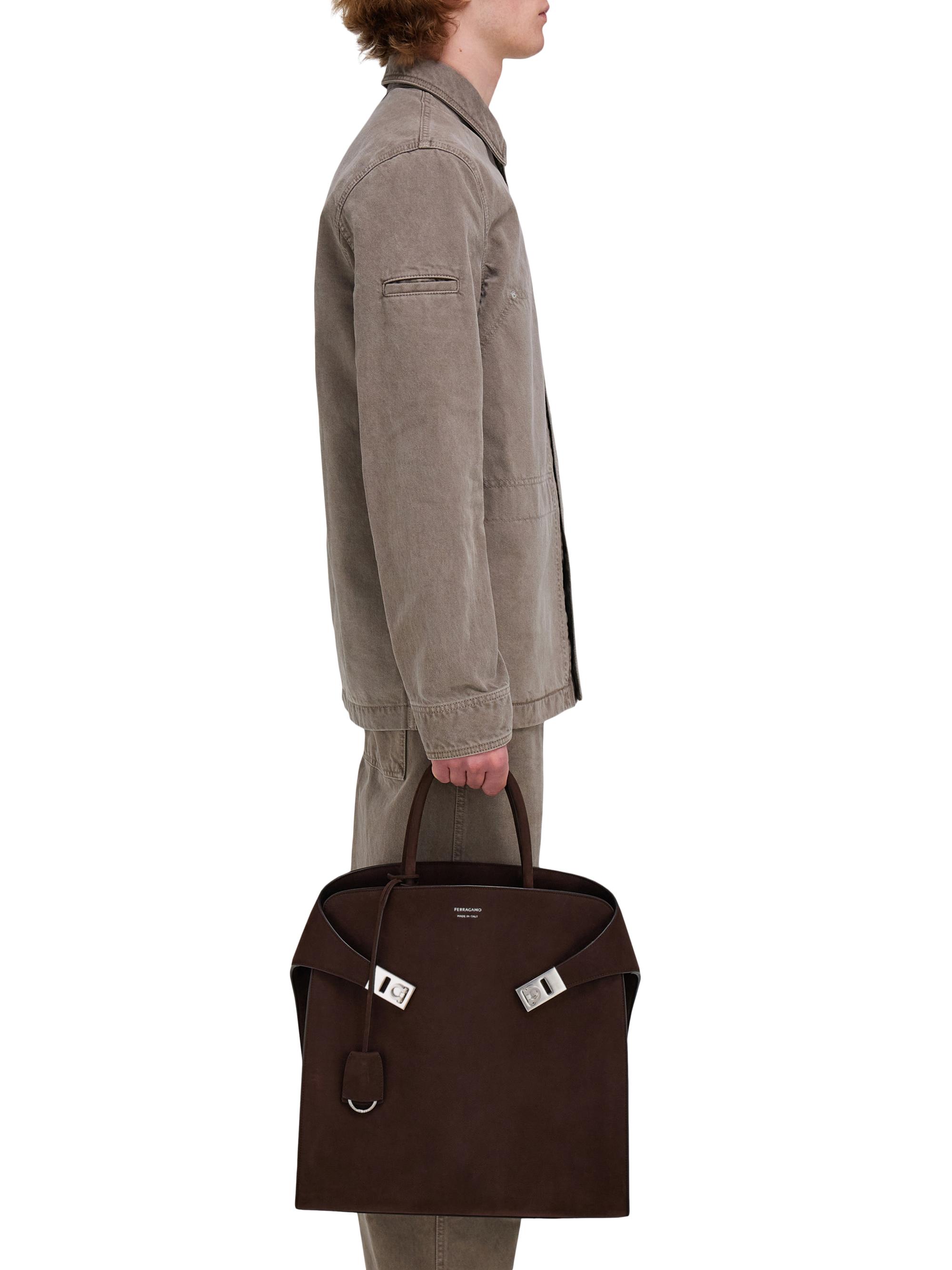 FERRAGAMO Men's Hug Suede Tote Bag - Moro