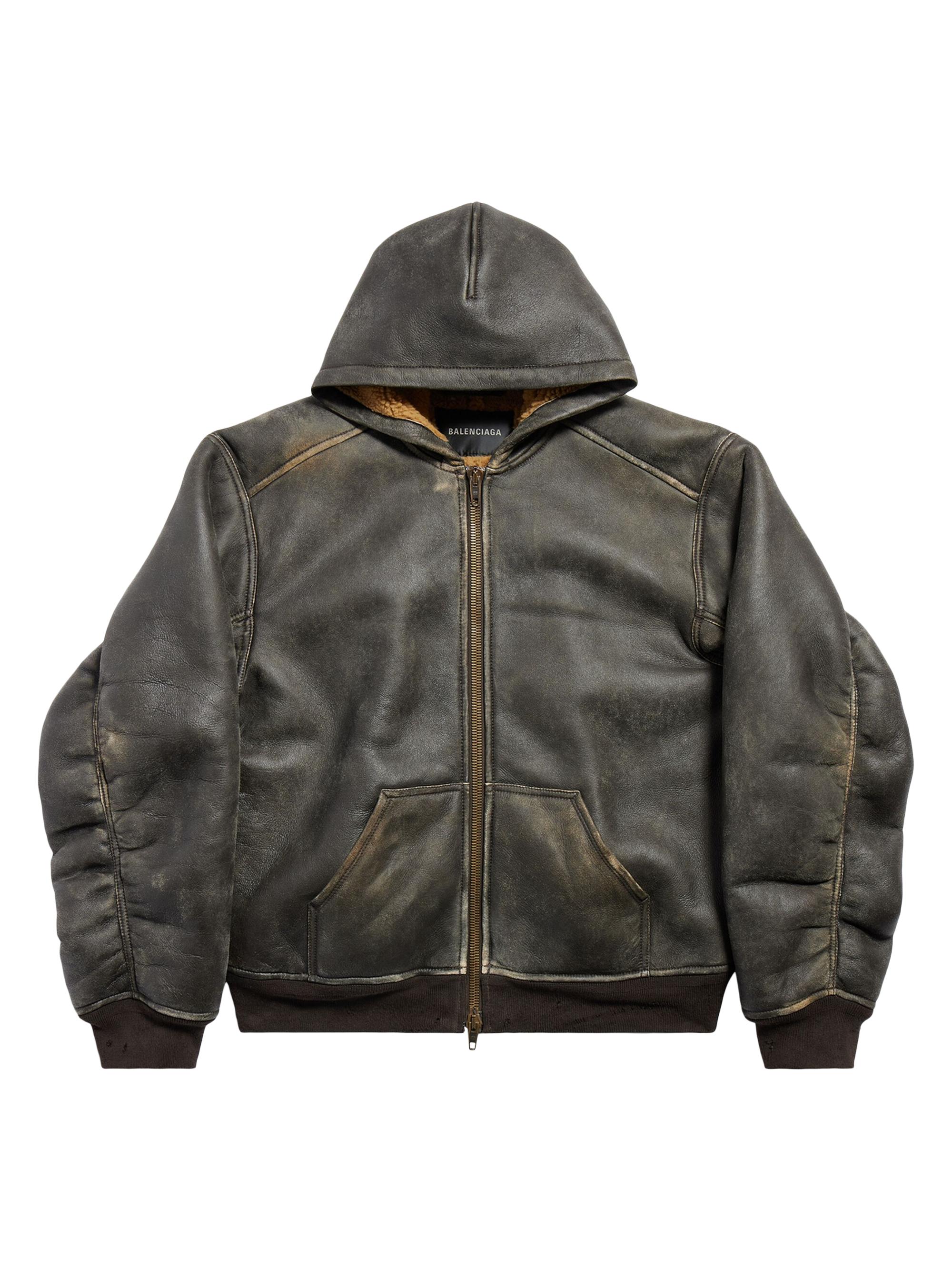 Balenciaga Women's Shearling Zip-Up Large Fit Hoodie - Brown