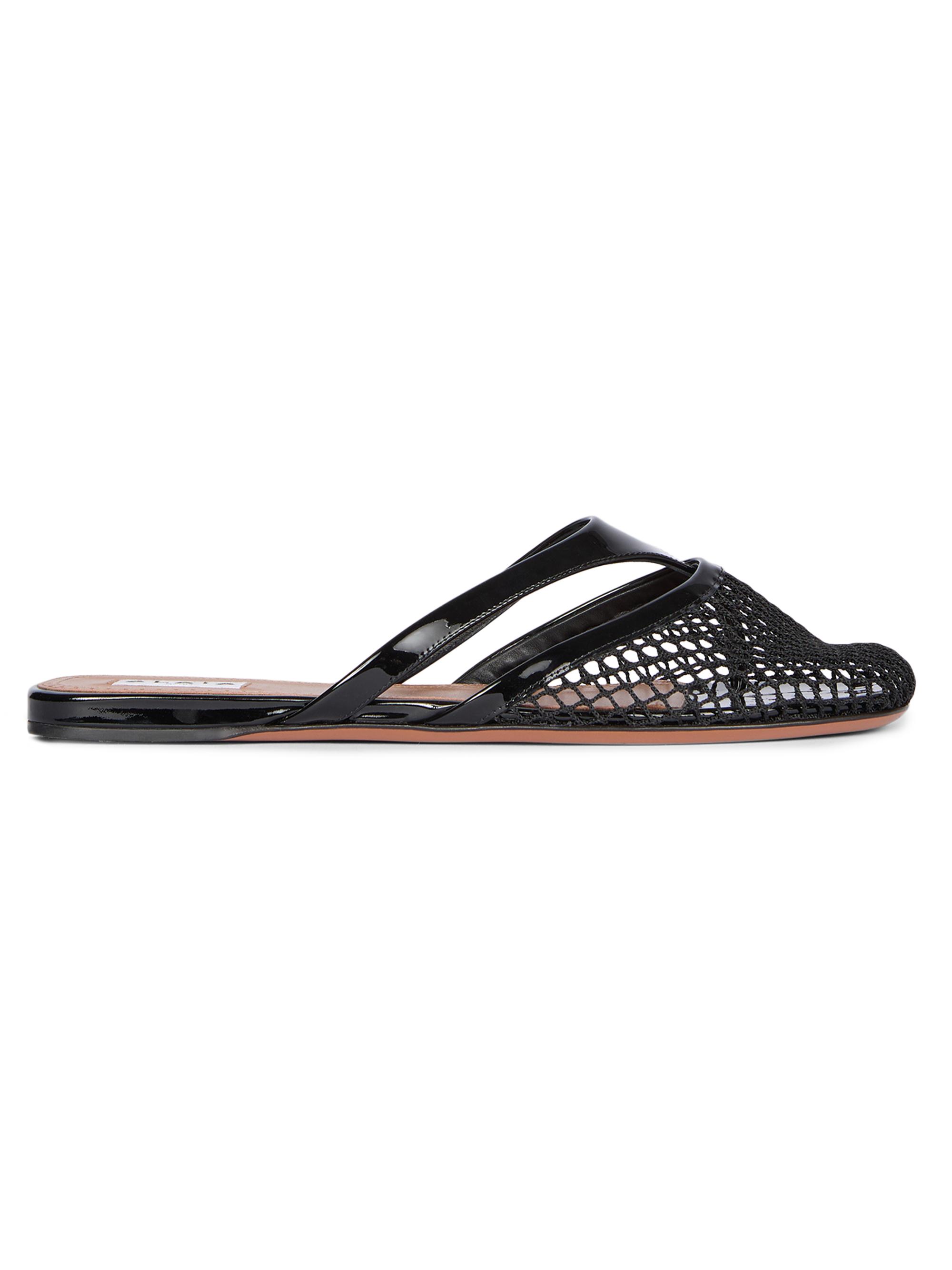 Alaïa Women's Fishnet & Leather Mules - Noir