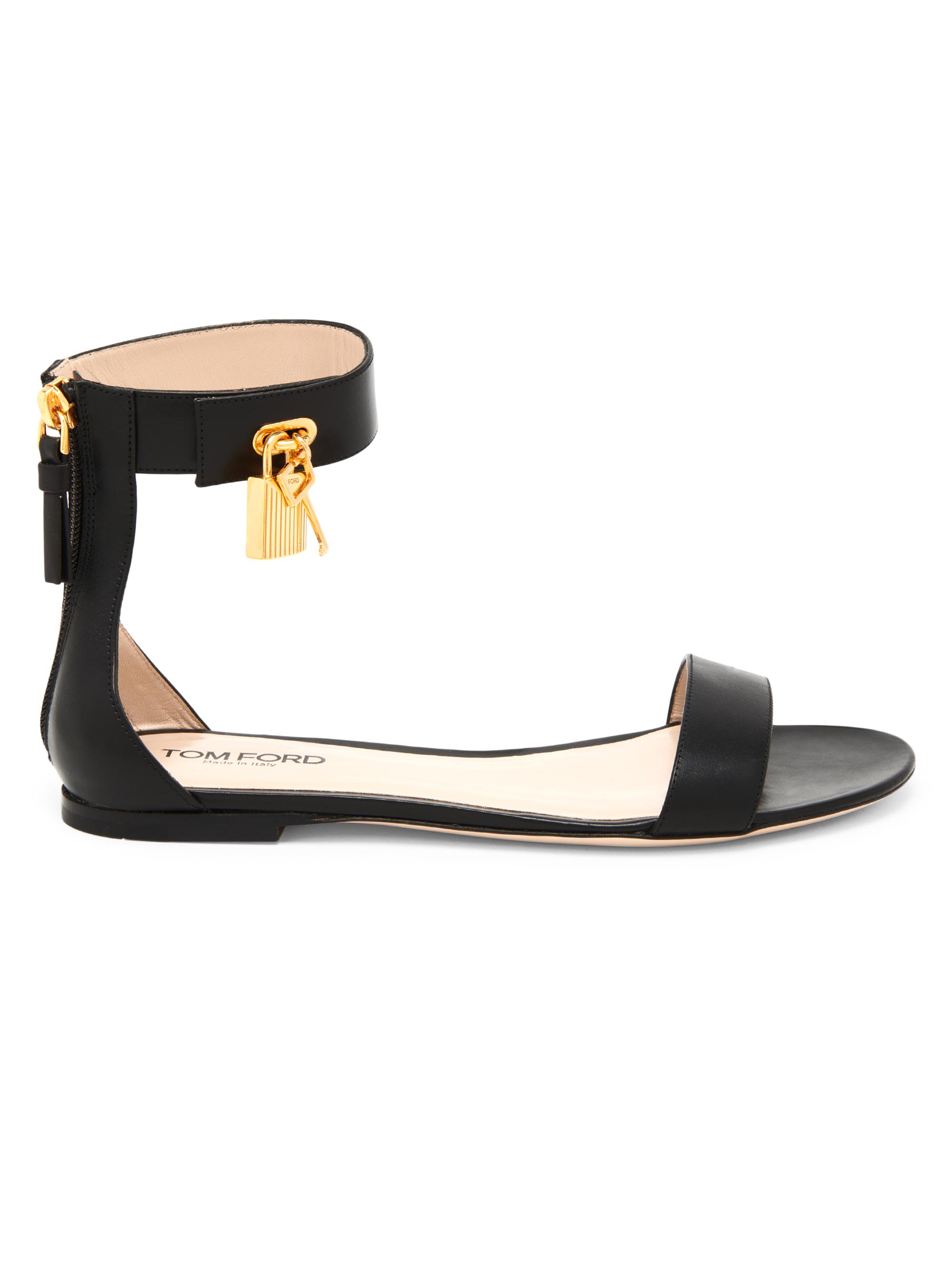 TOM FORD Women's Padlock Leather Sandals - Burnt Brown