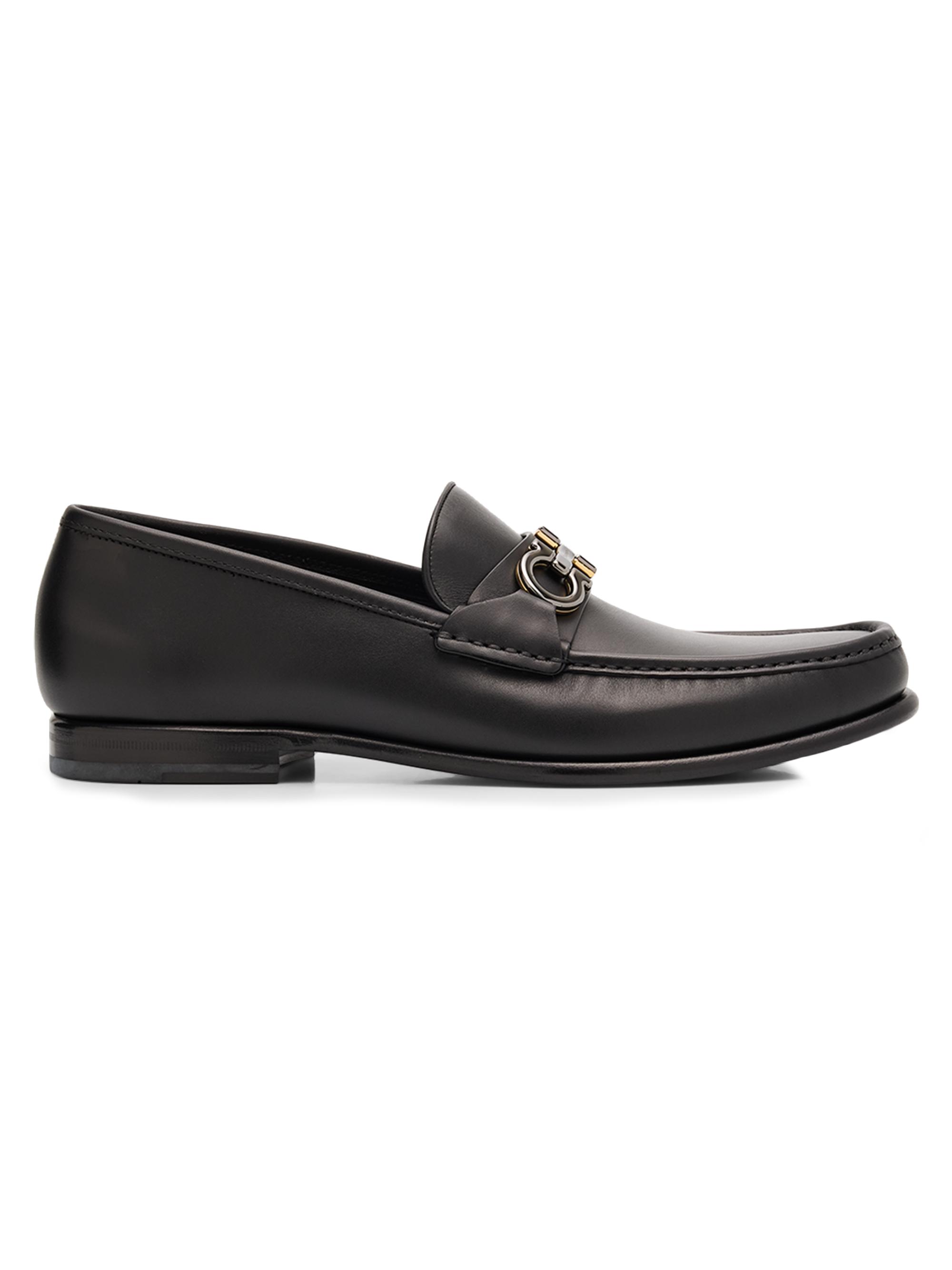 FERRAGAMO Men's Avril Gancini Leather Loafers - Nero