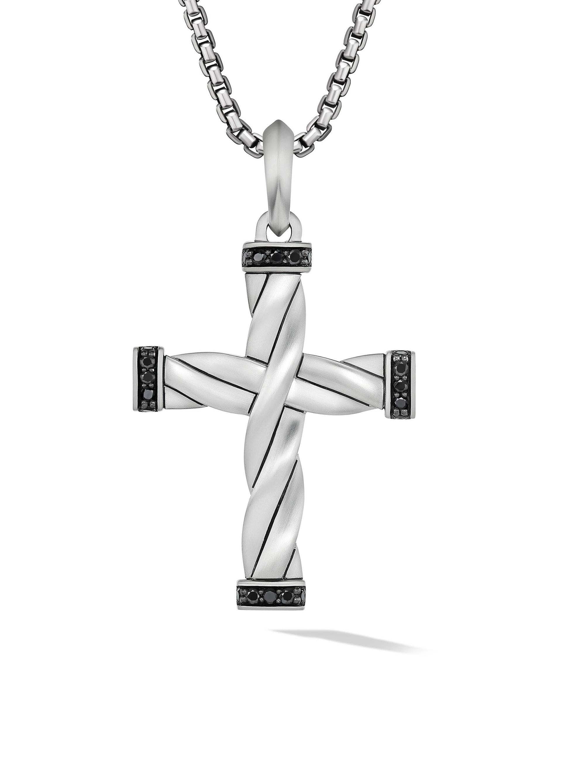 David Yurman Men's DY Helios Cross Pendant in Sterling Silver - Black Diamond